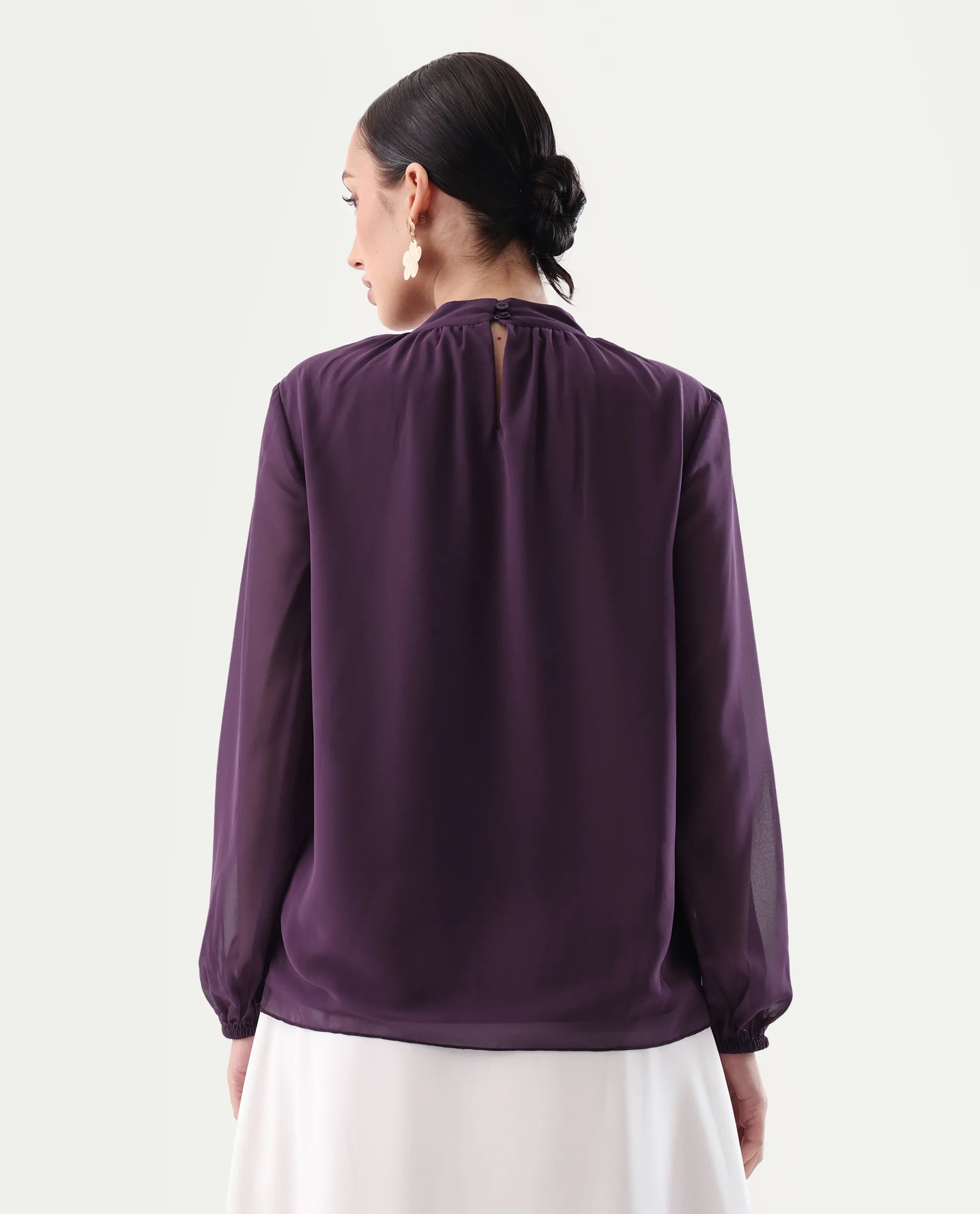 Rareism Women's Elden Maroon Polyester Tie-Up Neck Regular Fit Plain Top