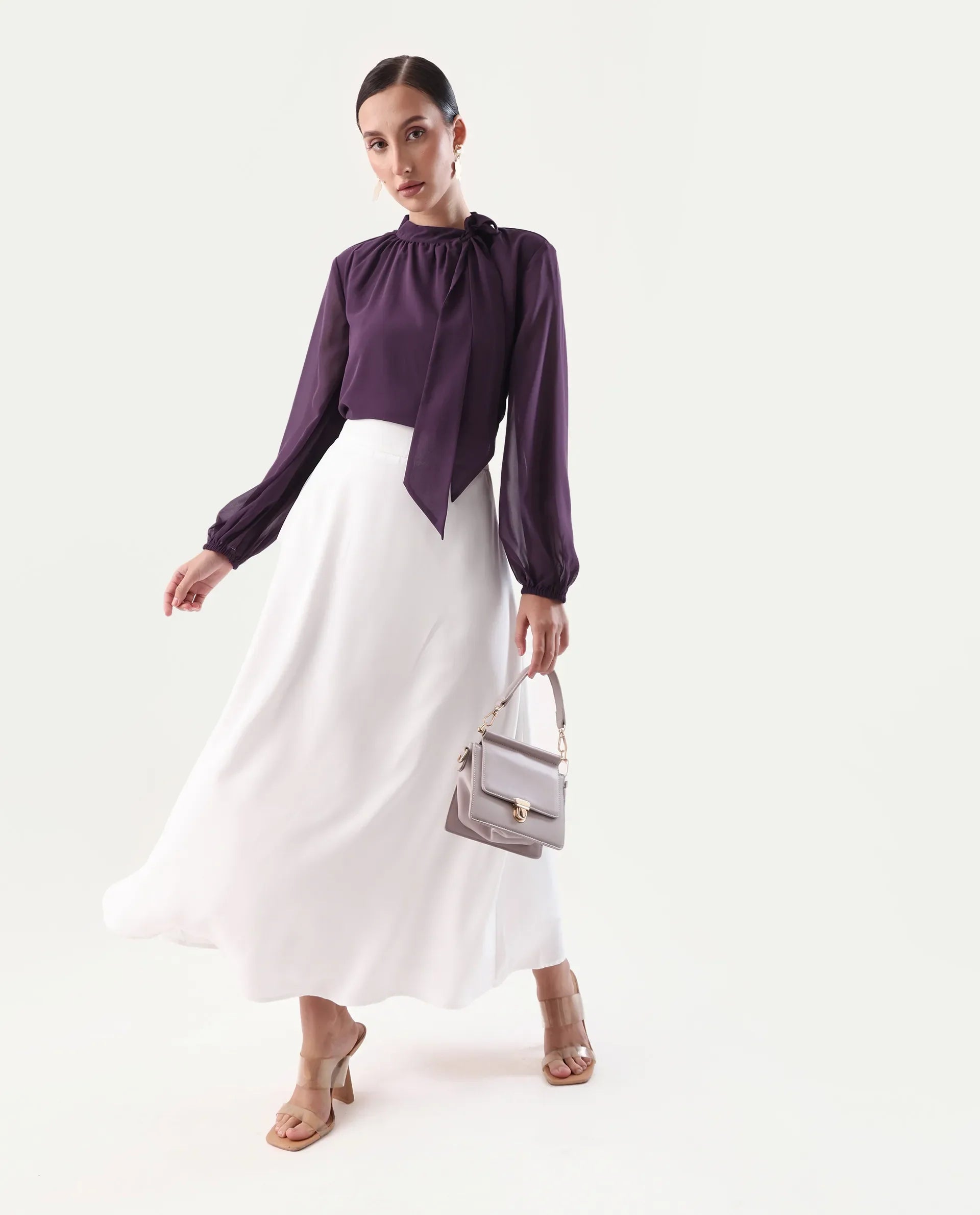 Rareism Women's Elden Maroon Polyester Tie-Up Neck Regular Fit Plain Top