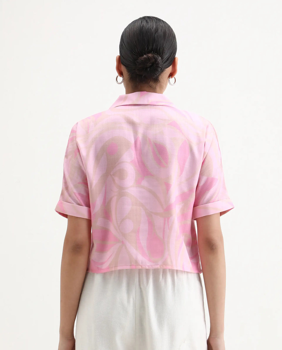 Rareism Women's Eleme-T Light Pink Polyester Extended Sleeves Lapel Neck Regular Fit Top