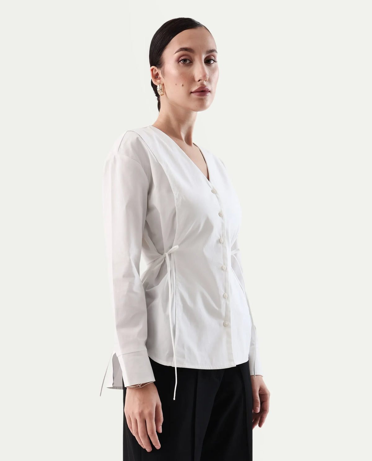 Rareism Women's Epled White Polyester Crew Neck Plain Cuffed Sleeve Regular Fit Top