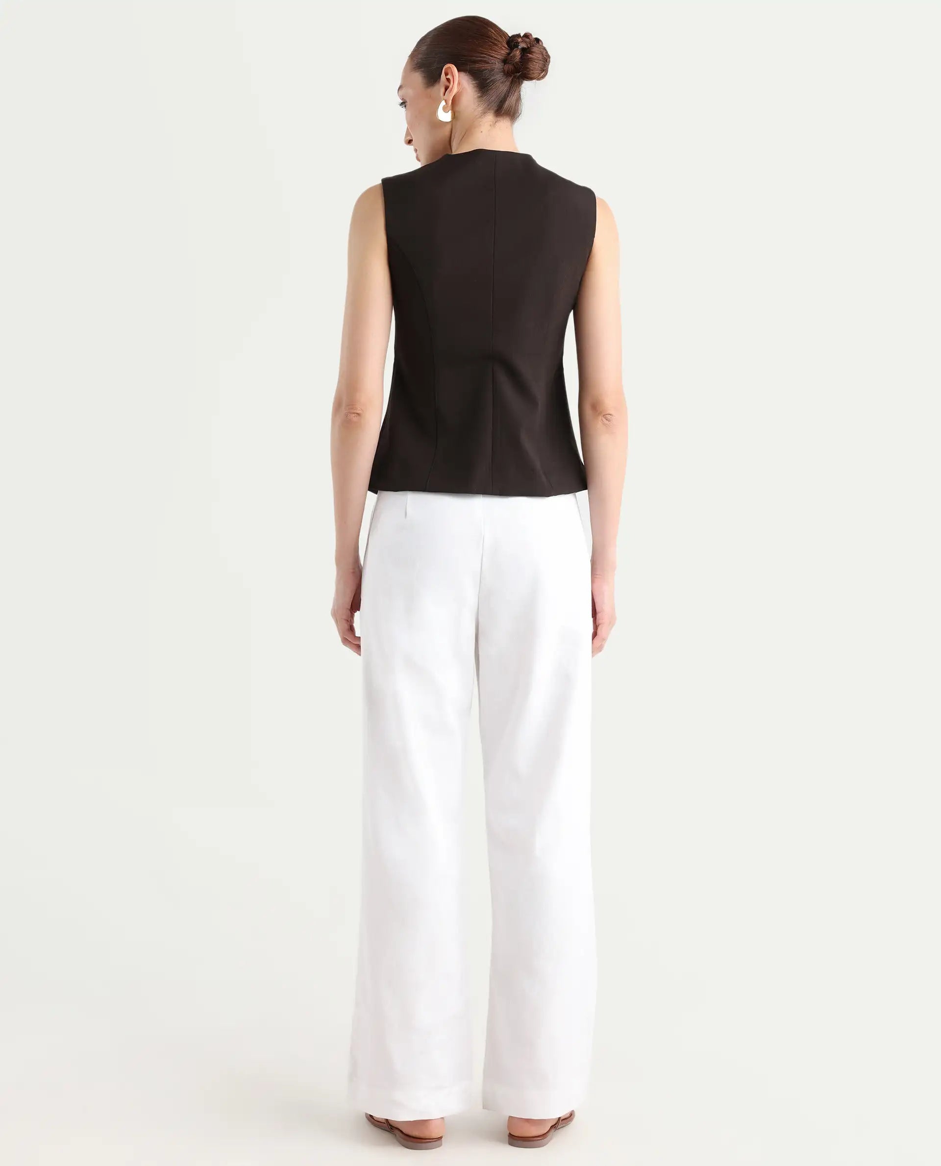 Rareism Women's Epors White Linen Plain Ankle Length Straight Fit Trouser