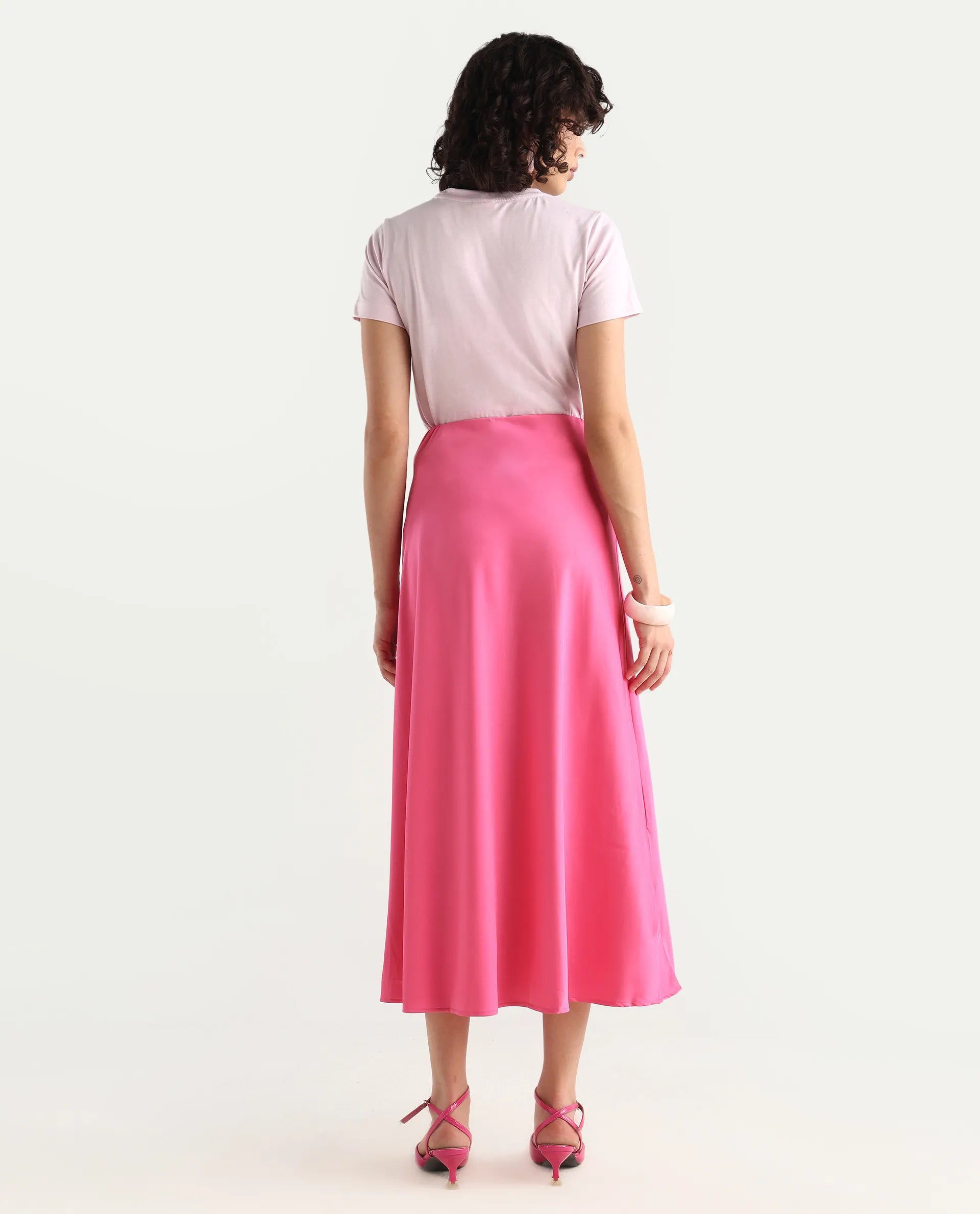 Rareism Women's Eprim Pink modal Plain Maxi A-Line Skirt