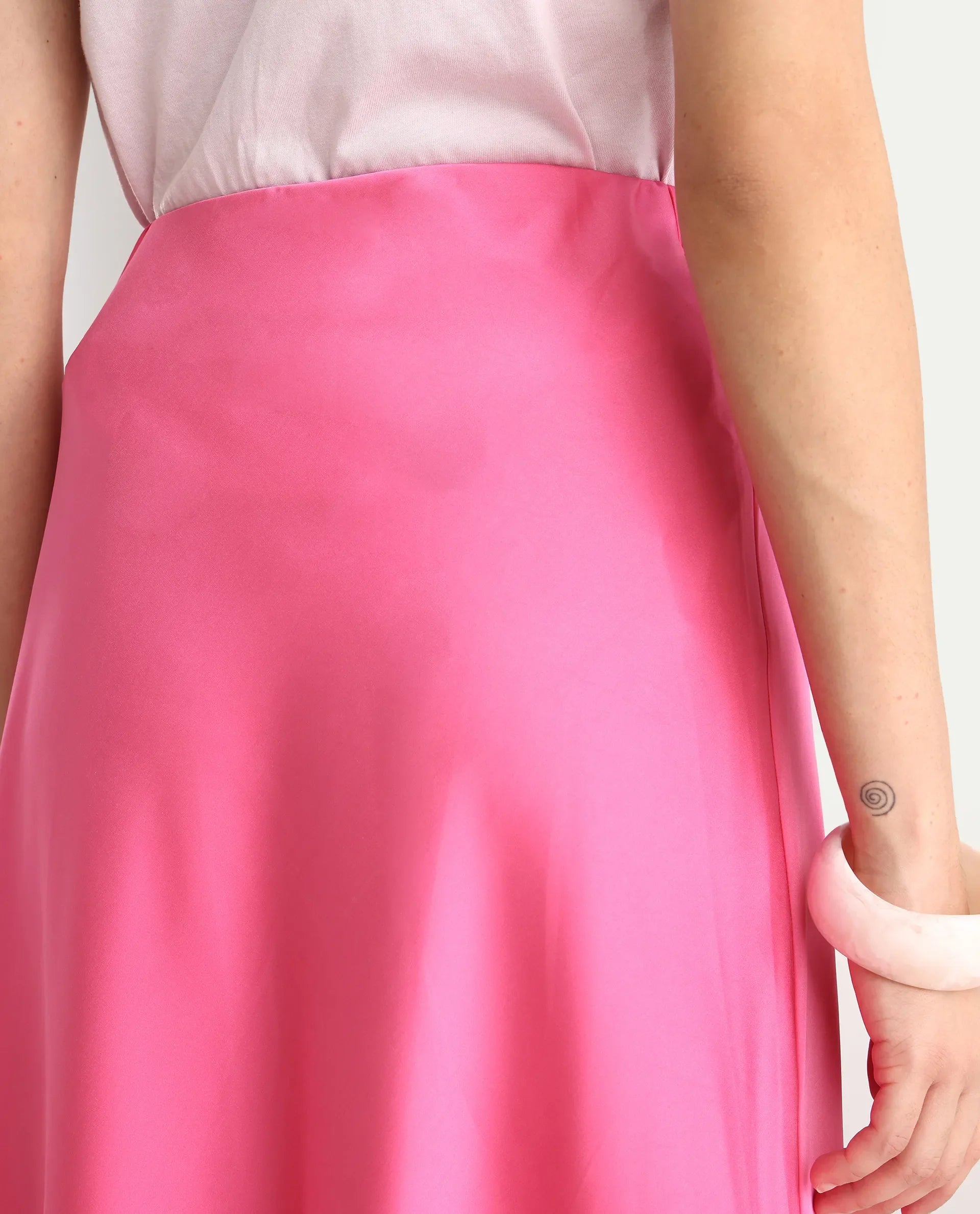 Rareism Women's Eprim Pink modal Plain Maxi A-Line Skirt