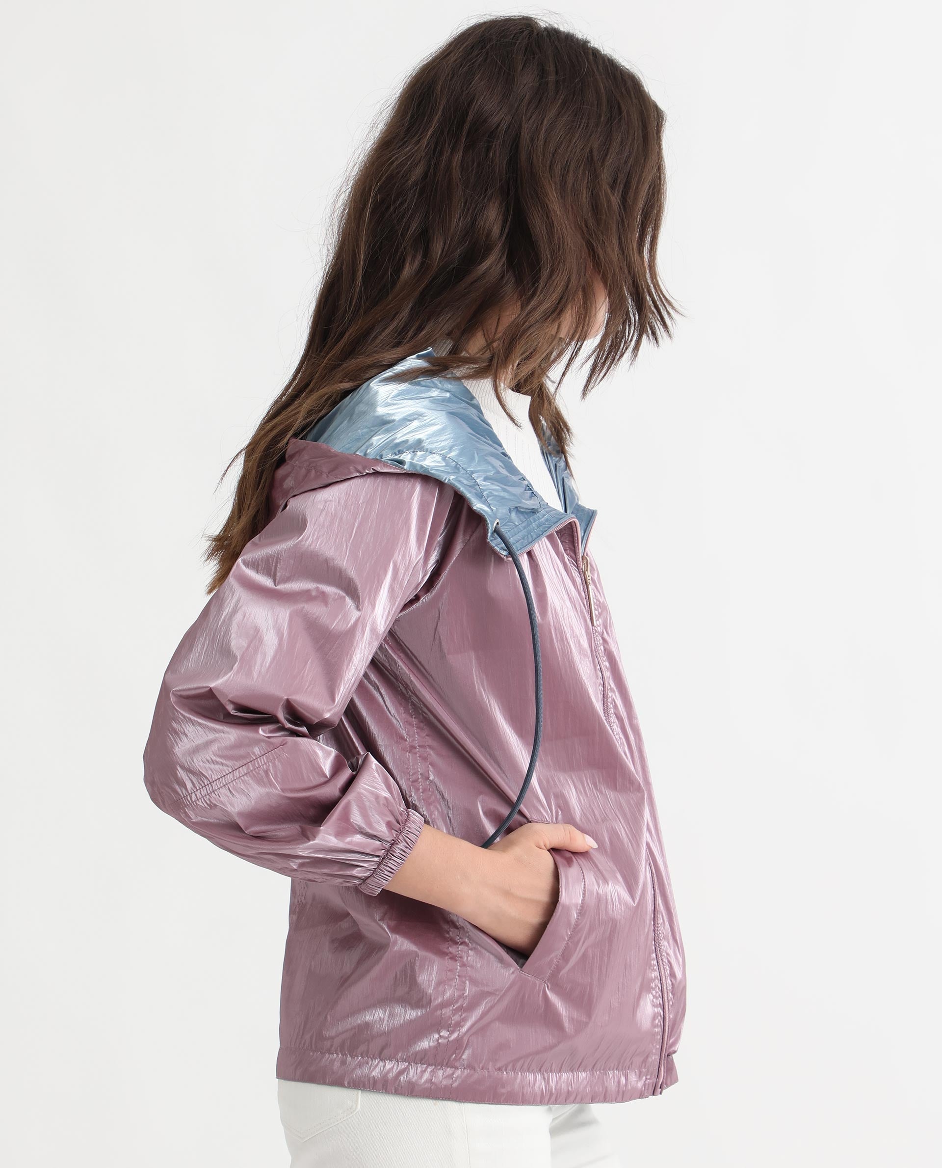 Rareism Women's Erber Pink Polyester Hooded Plain Balloon Sleeve Regular Fit Jacket