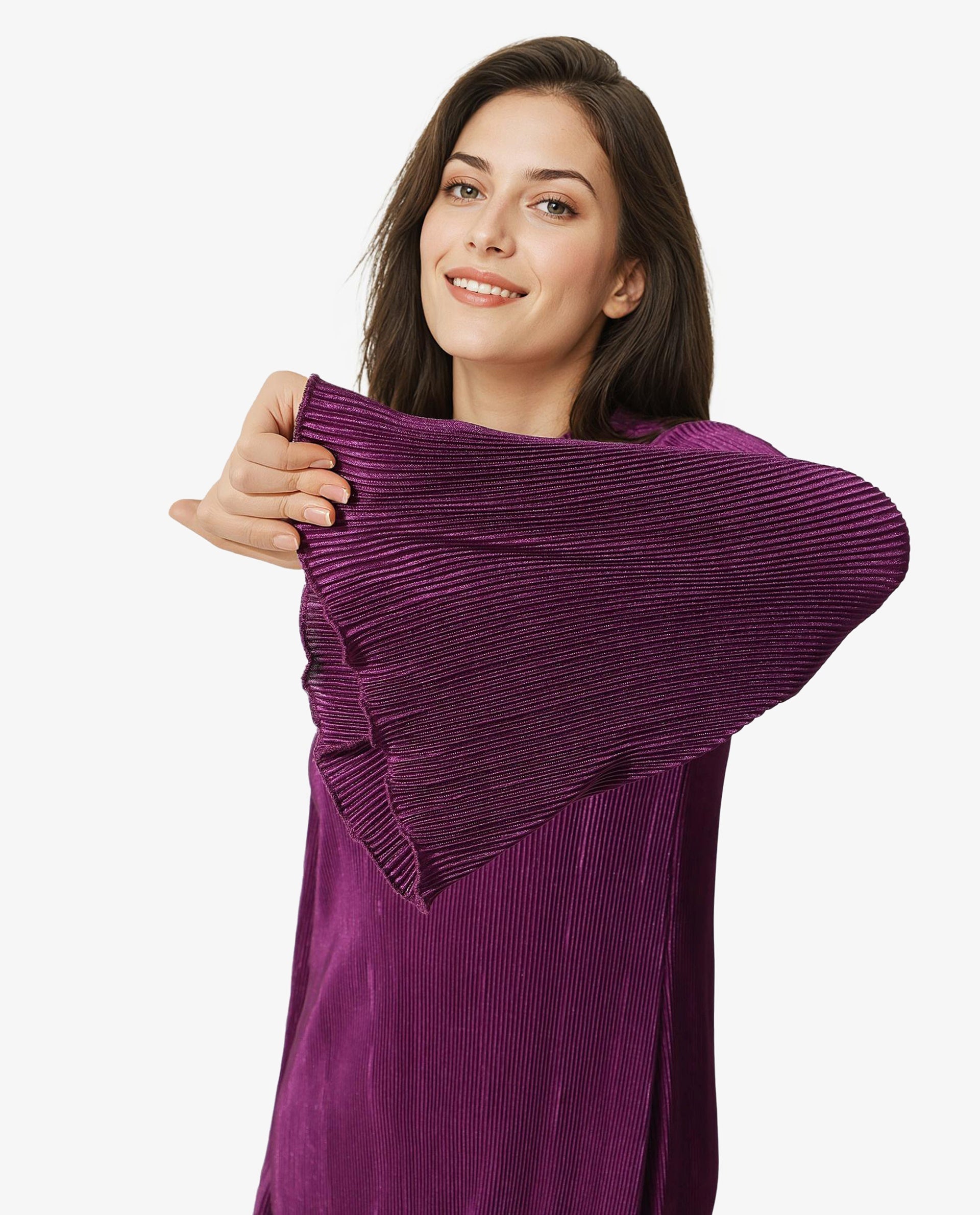 Rareism Women Erica Maroon High Neck Bell Sleeves Mini Dress