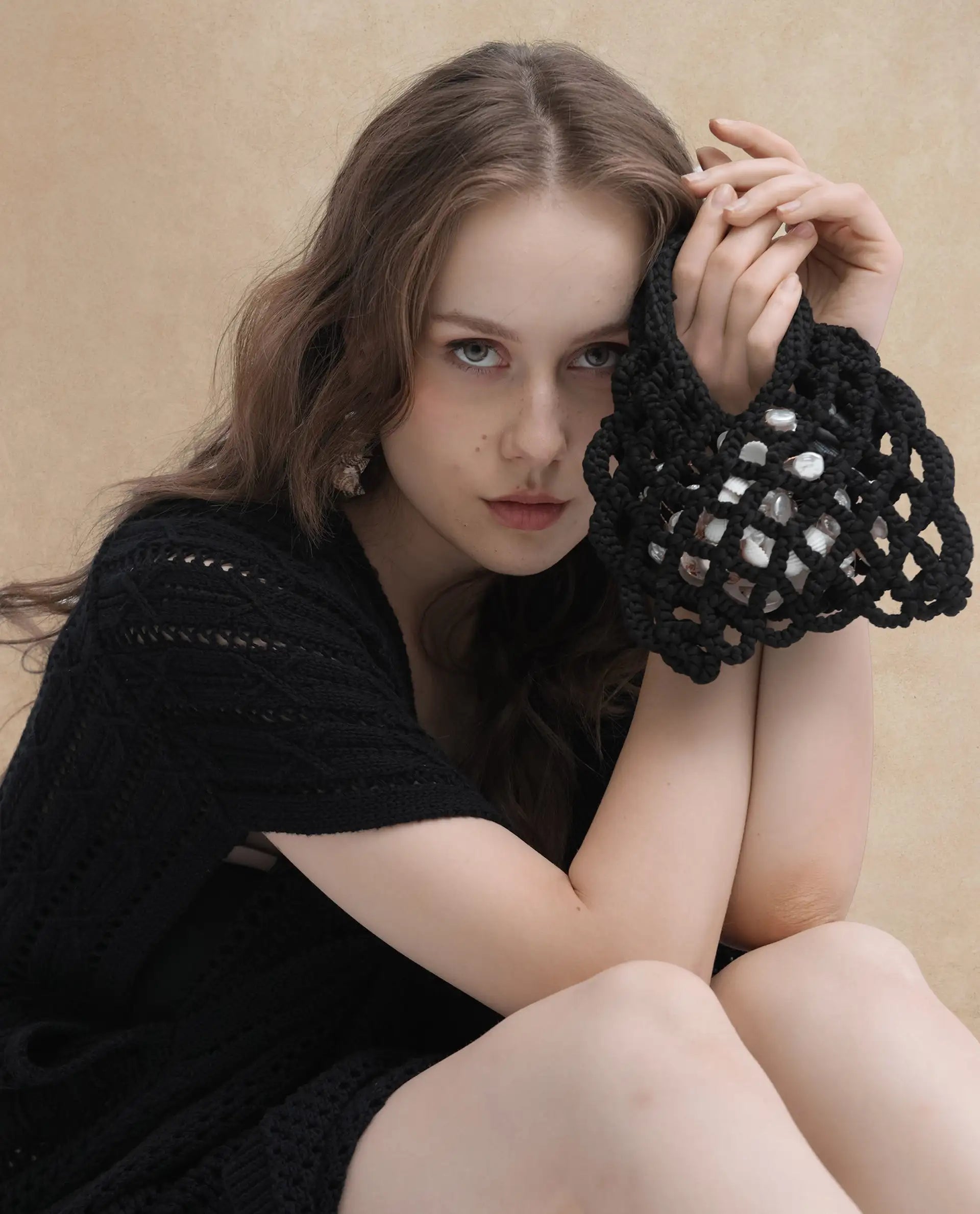 Rareism Women Espantiago Black Cotton Fabric Short Sleeves V-Neck Extended Sleeve Relaxed Fit Plain Knee Length Dress