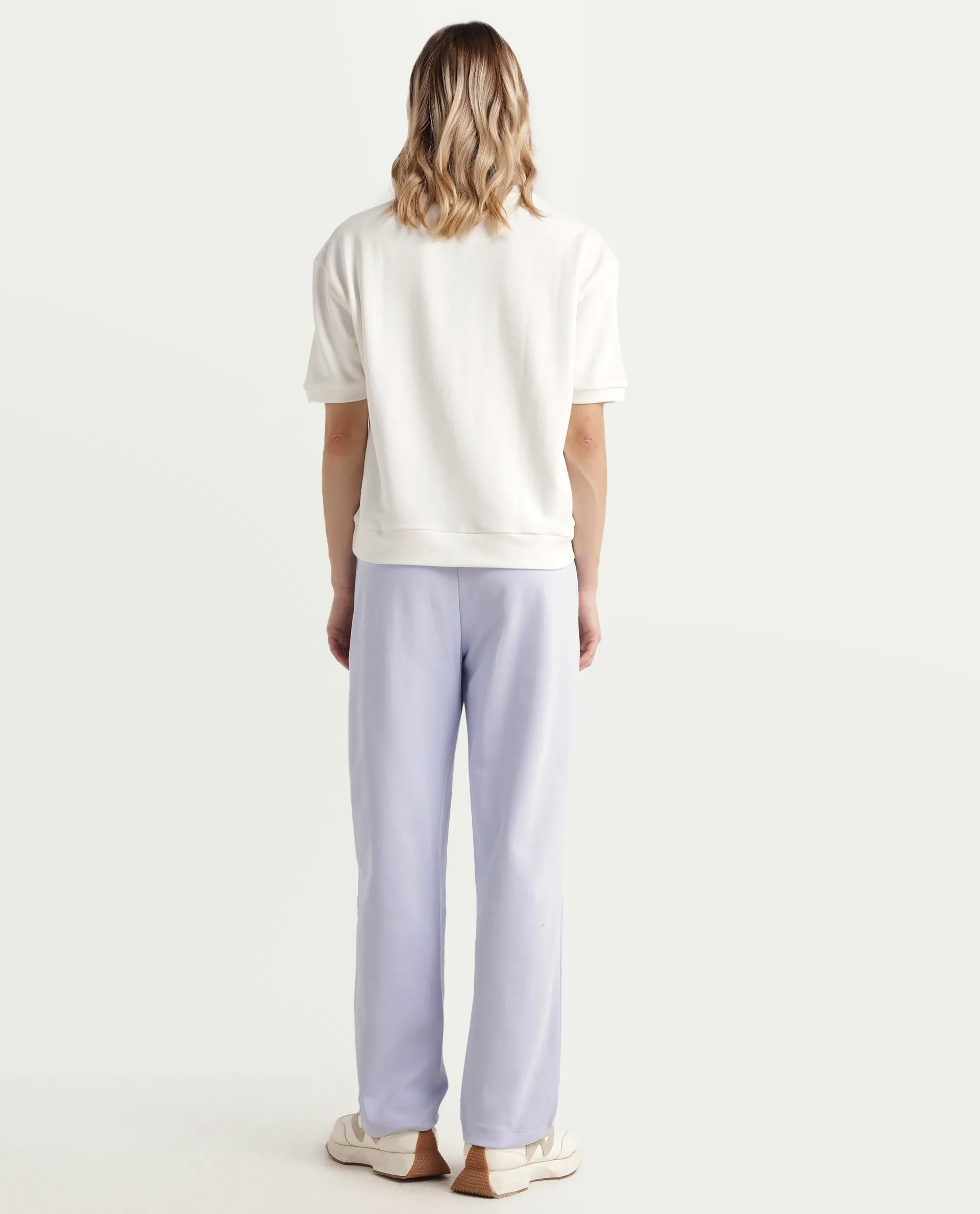 Rareism Women's Fider Light Blue Cotton Blend Plain Ankle Length Tapered Track Pant