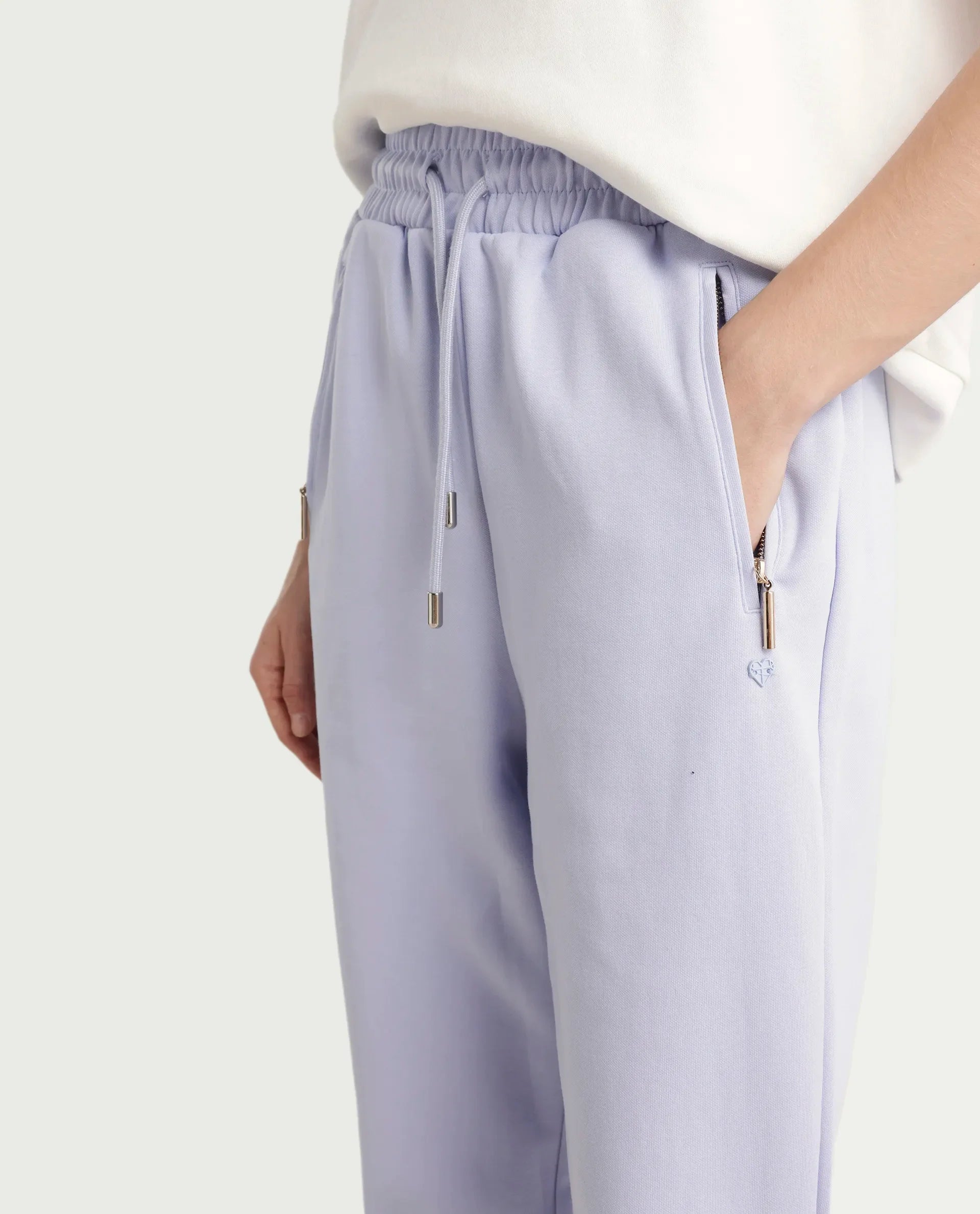 Rareism Women's Fider Light Blue Cotton Blend Plain Ankle Length Tapered Track Pant