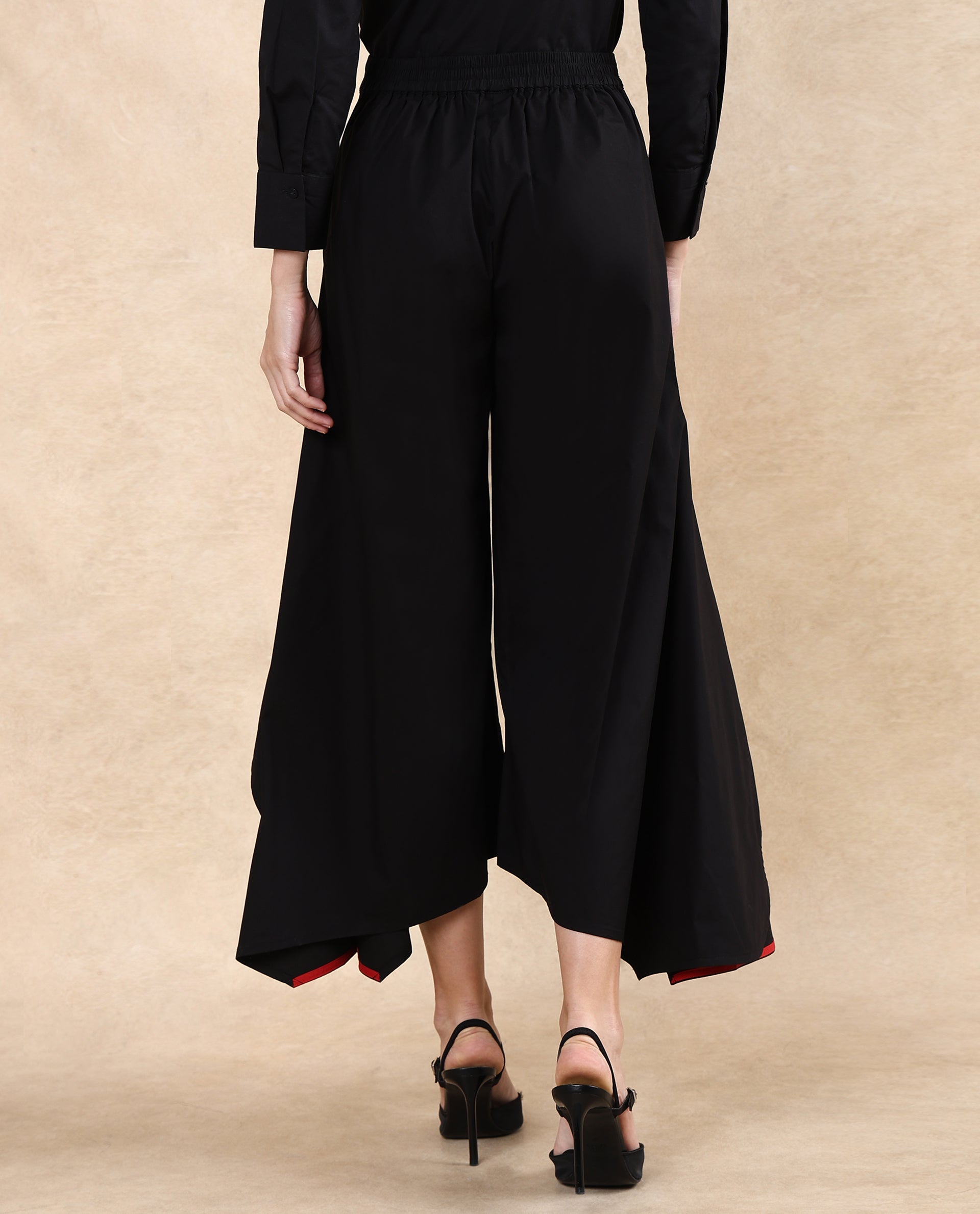 Rareism Women's Filom Black Cotton Blend Plain Ankle Length Flared Trouser