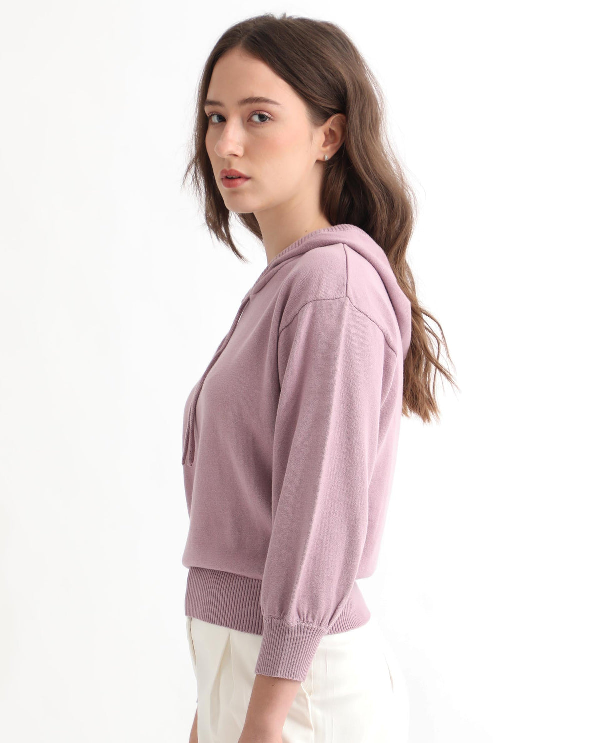 Rareism Women Finn Sweat Pink Cotton Fabric Full Sleeves Relaxed Fit Solid Hooded Sweater