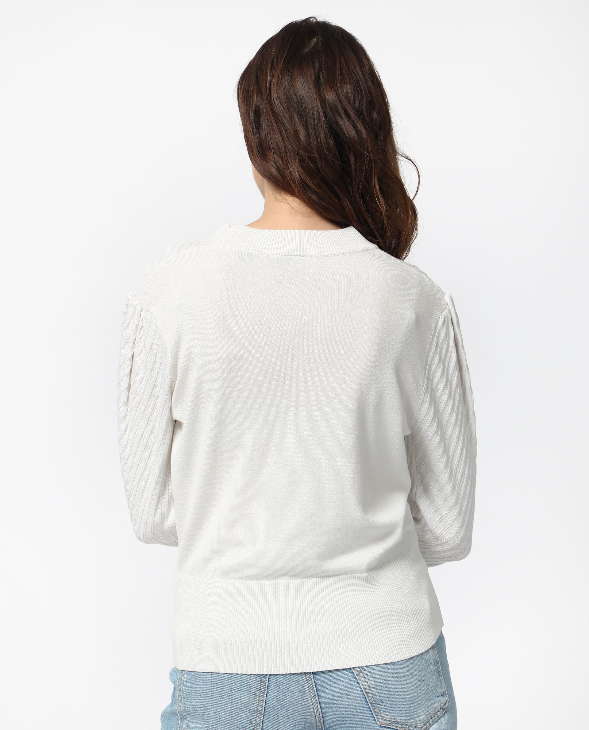 Rareism Women's Fischer White Viscose High Neck Plain Regular Fit Sweater