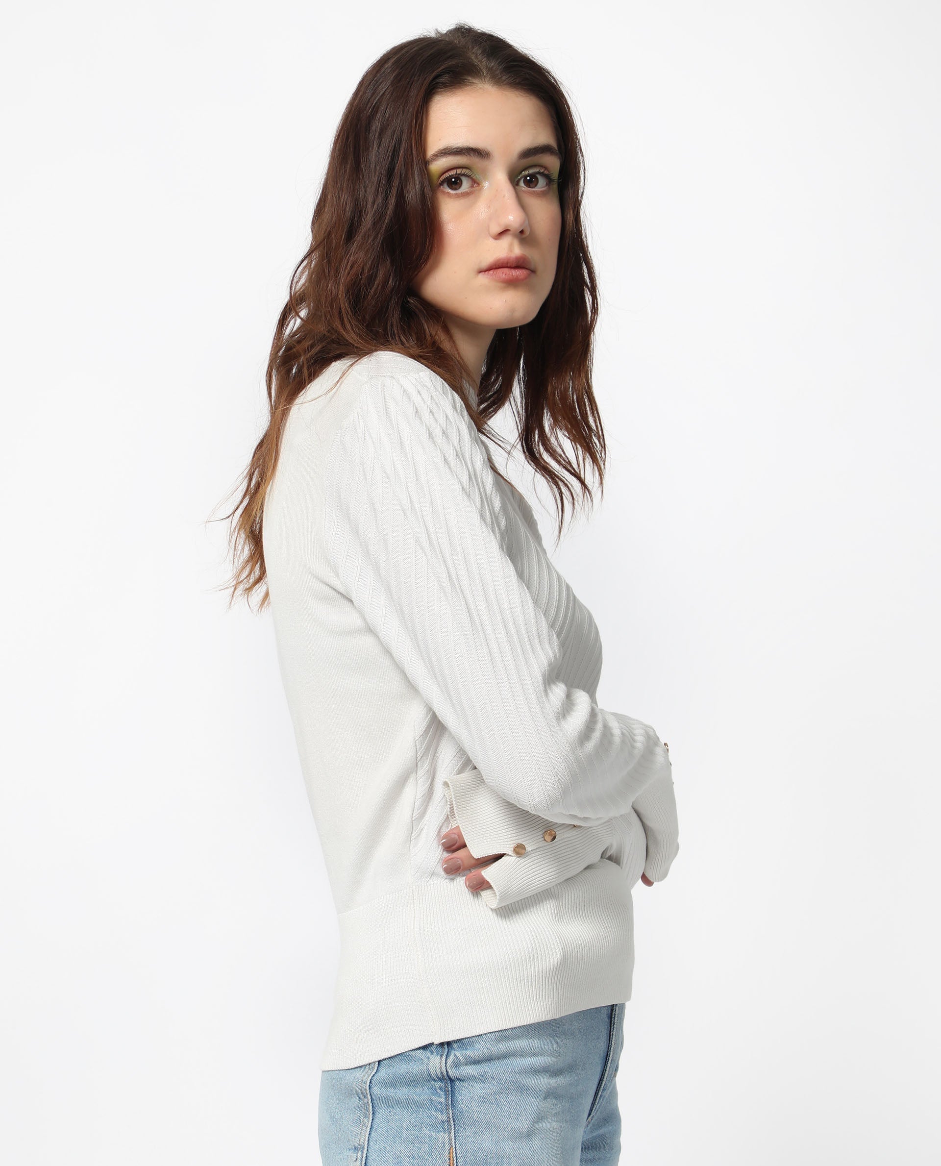 Rareism Women's Fischer White Viscose High Neck Plain Regular Fit Sweater