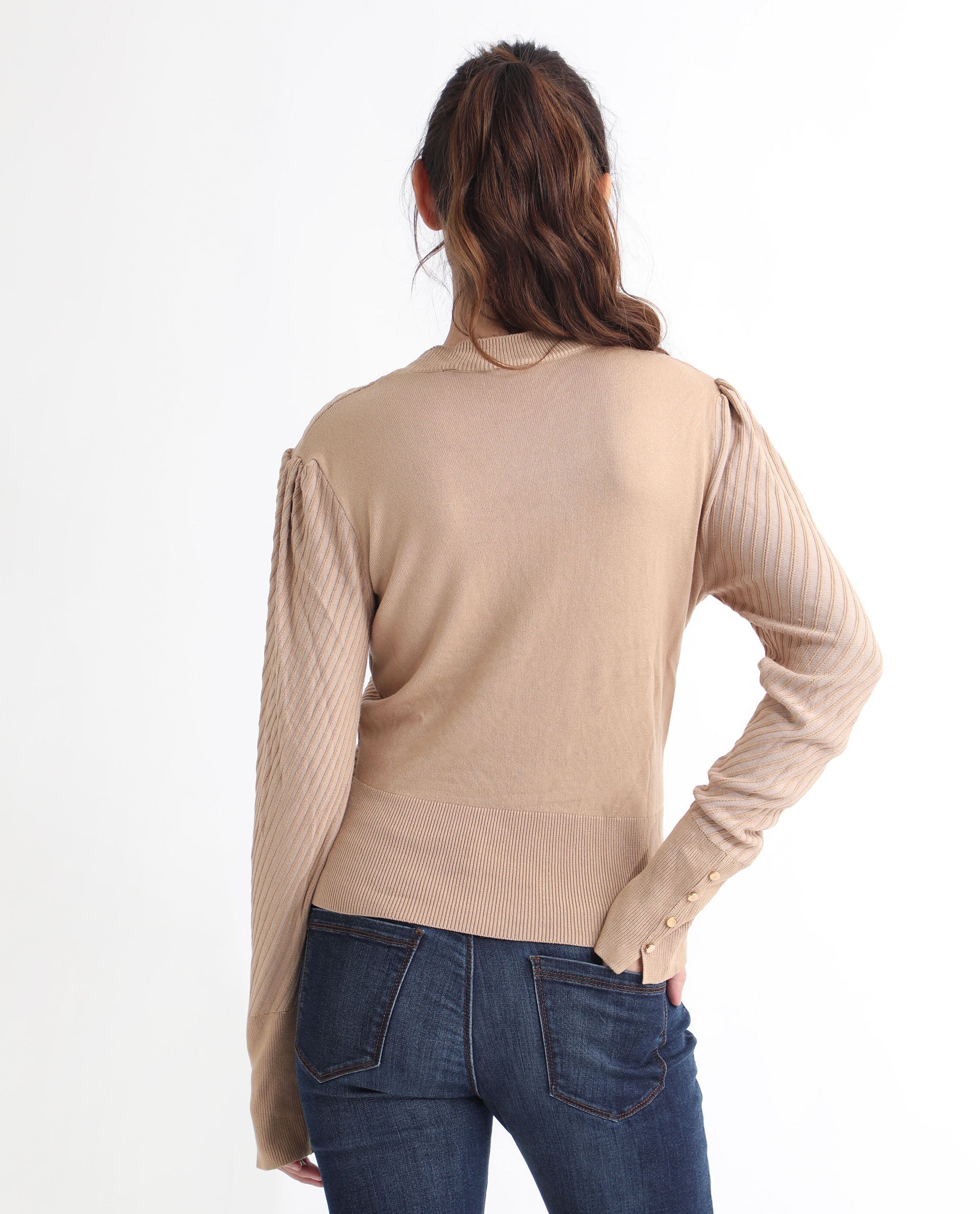 Rareism Women's Fischer Beige Viscose High Neck Plain Regular Fit Sweater