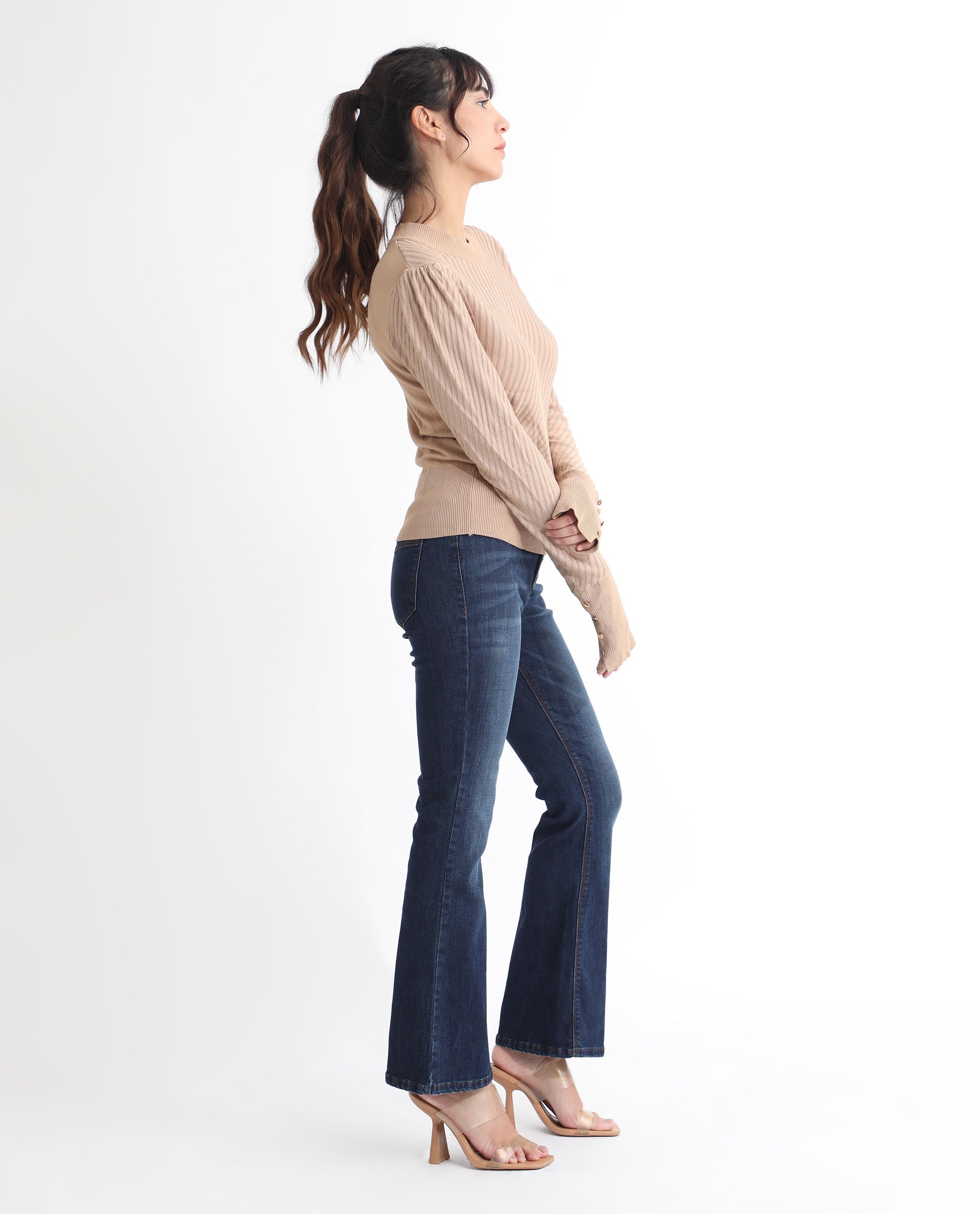 Rareism Women's Fischer Beige Viscose High Neck Plain Regular Fit Sweater