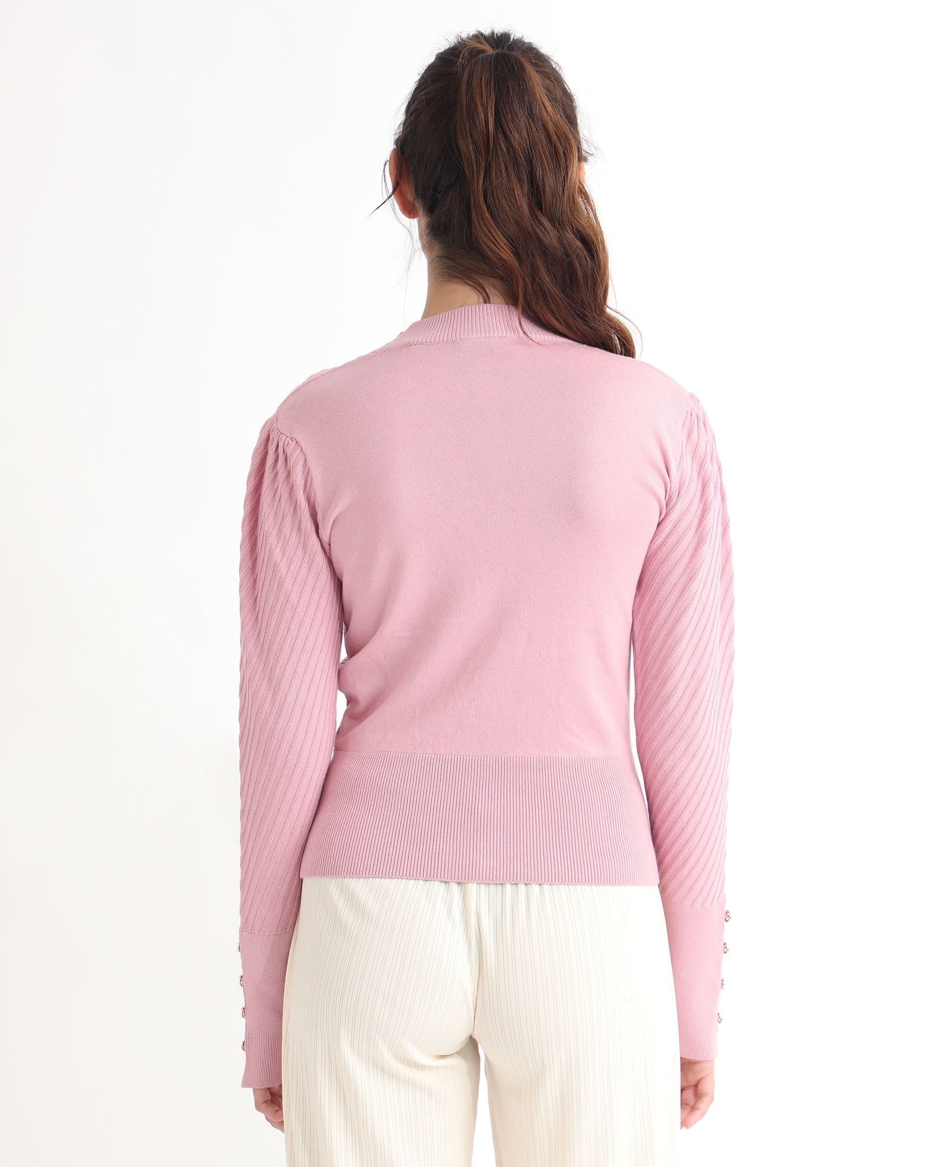 Rareism Women's Fischer Pink Viscose High Neck Plain Regular Fit Sweater