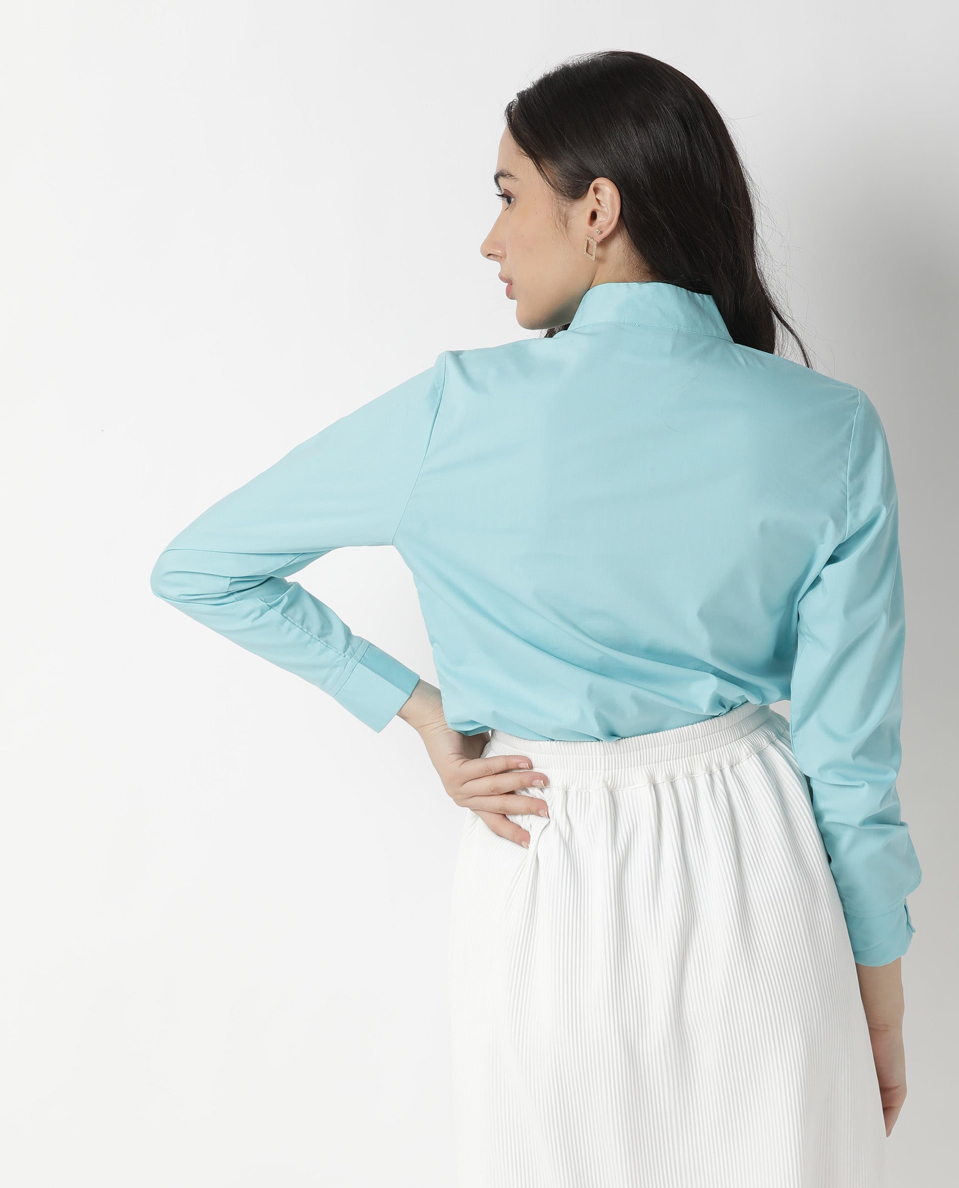 Rareism Women Float Blue Top Full Sleeves Solid