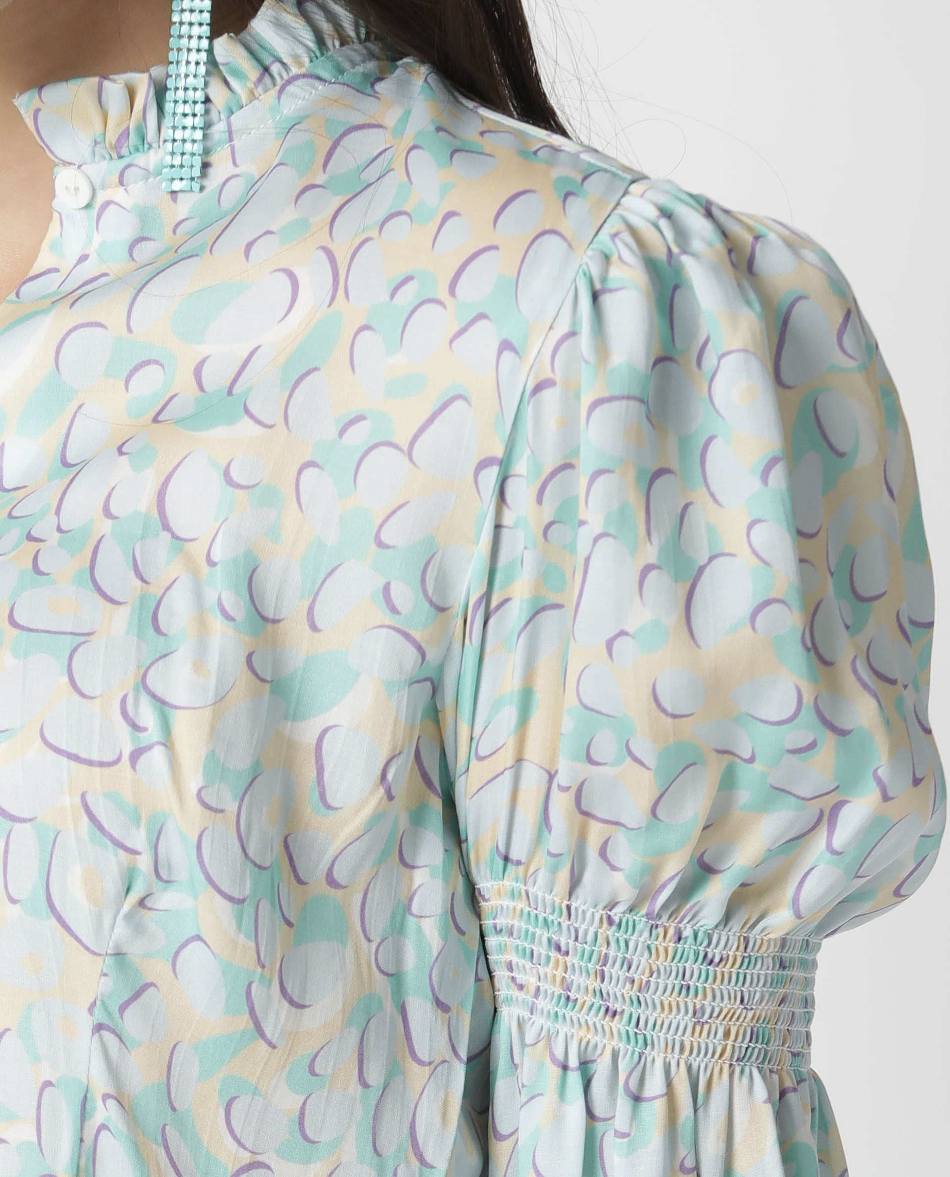 Rareism Womens Floor Purple Top Modal Satin Fabric Regular Fit Full Sleeve Ruffled Neck