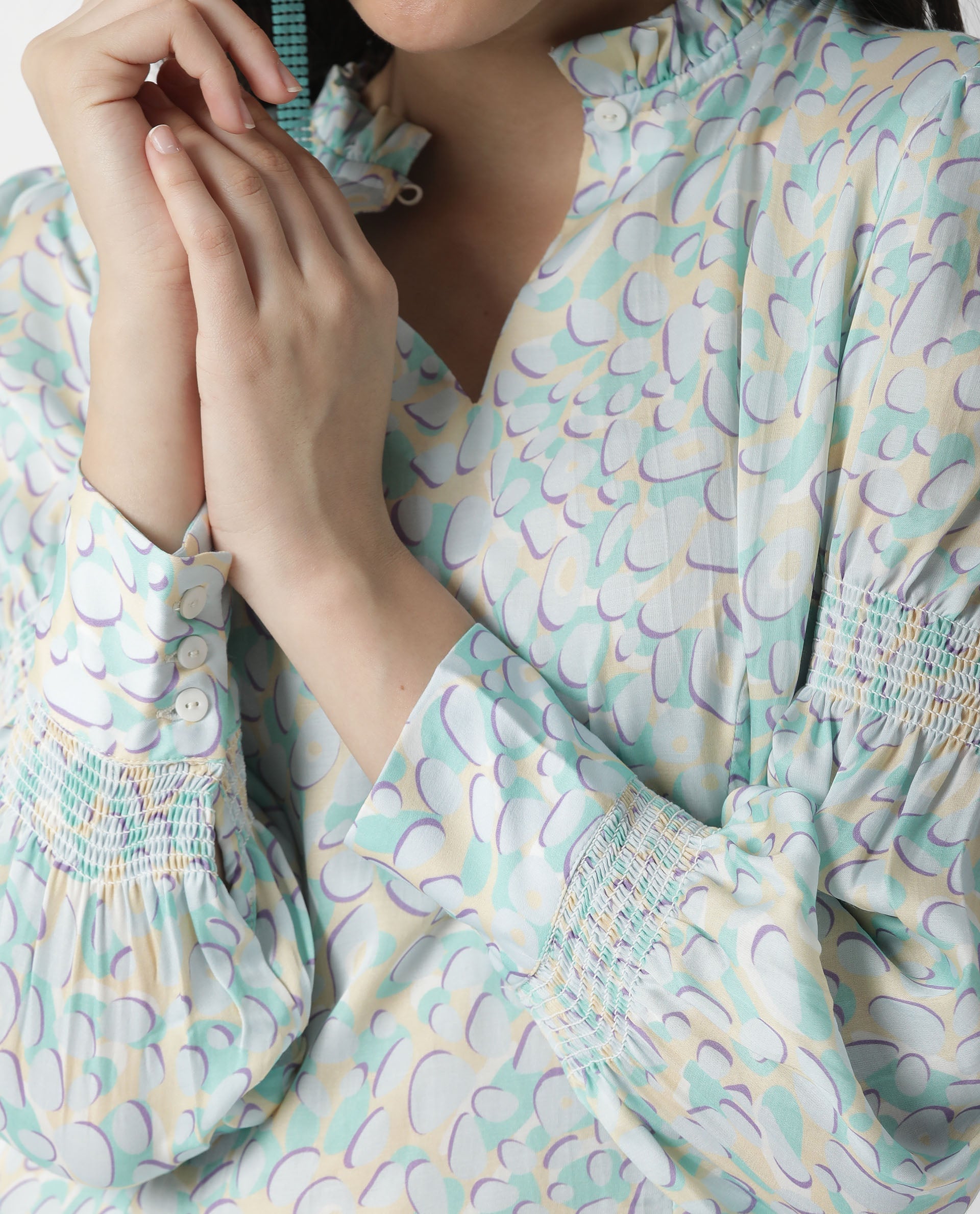 Rareism Womens Floor Purple Top Modal Satin Fabric Regular Fit Full Sleeve Ruffled Neck