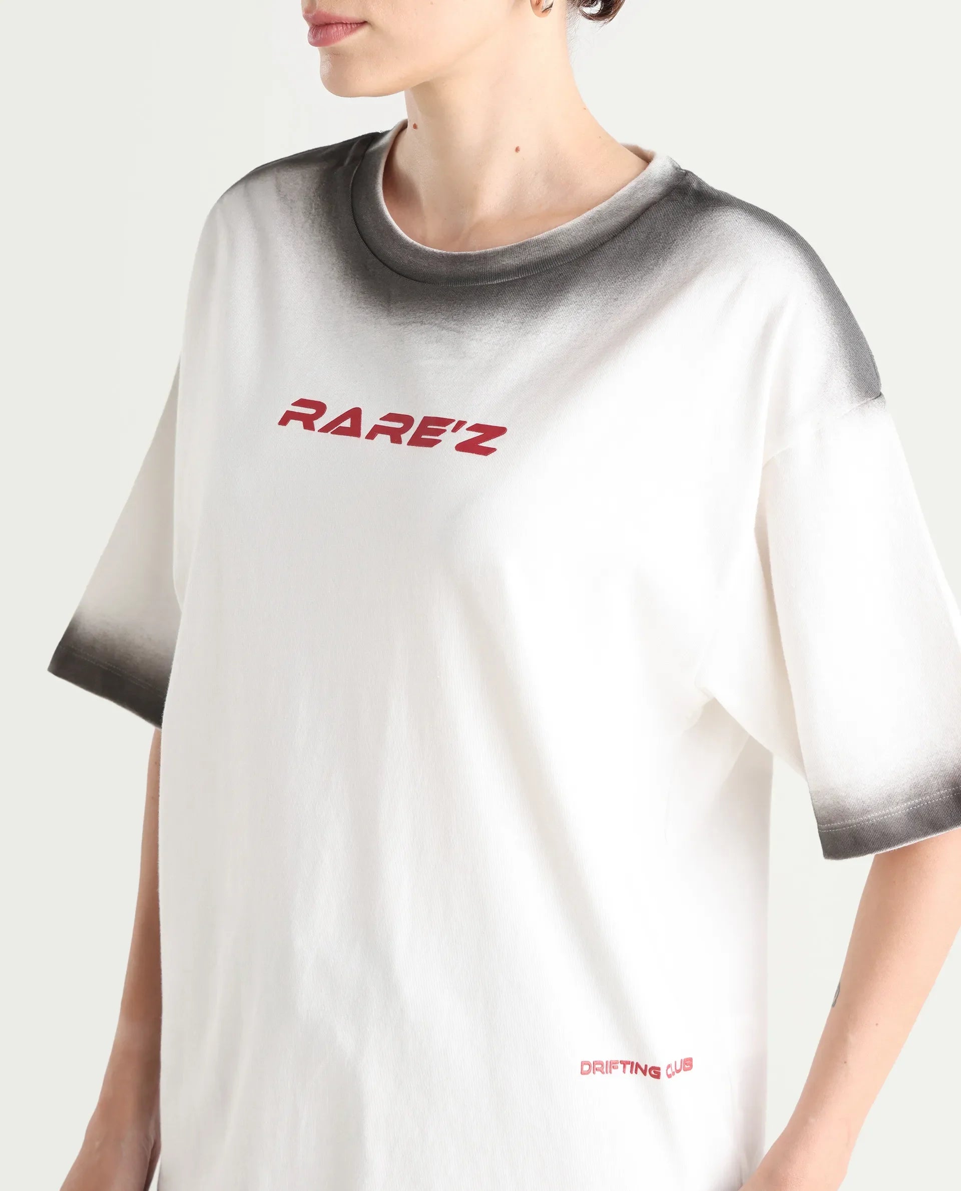 Rareism Women's Foakoe Off White Cotton Graphic Print Oversized T-Shirt Oversize