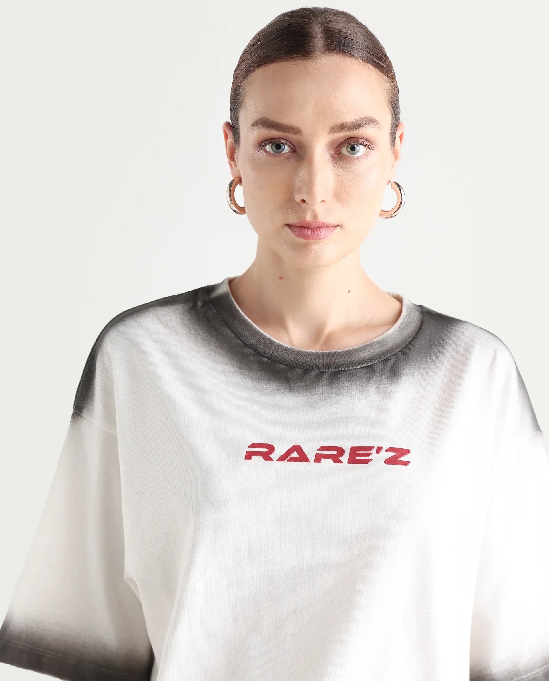 Rareism Women's Foakoe Off White Cotton Graphic Print Oversized T-Shirt Oversize