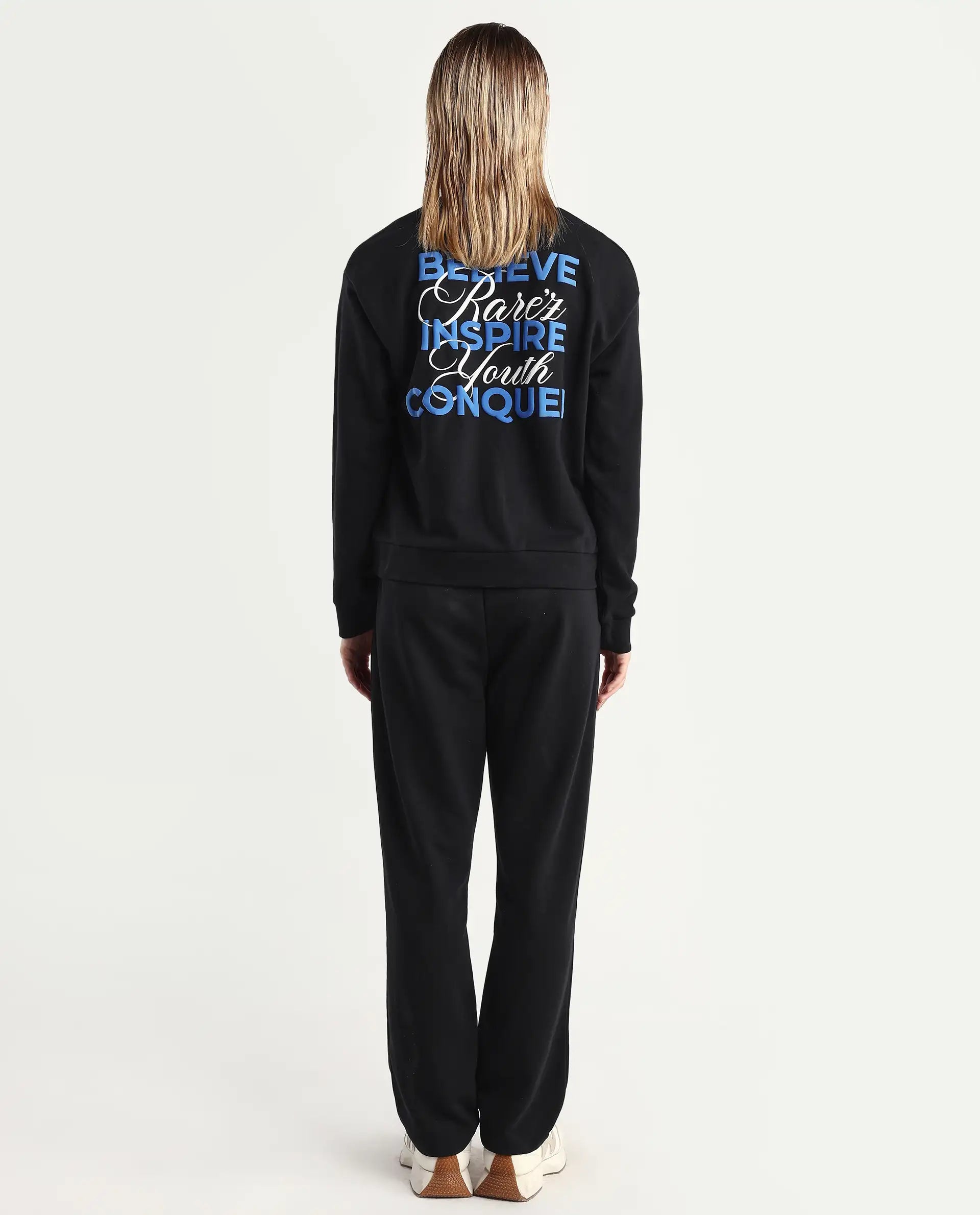 Rareism Women's Fronk Black Polyester Blend Plain Ankle Length Tailored Track Pant