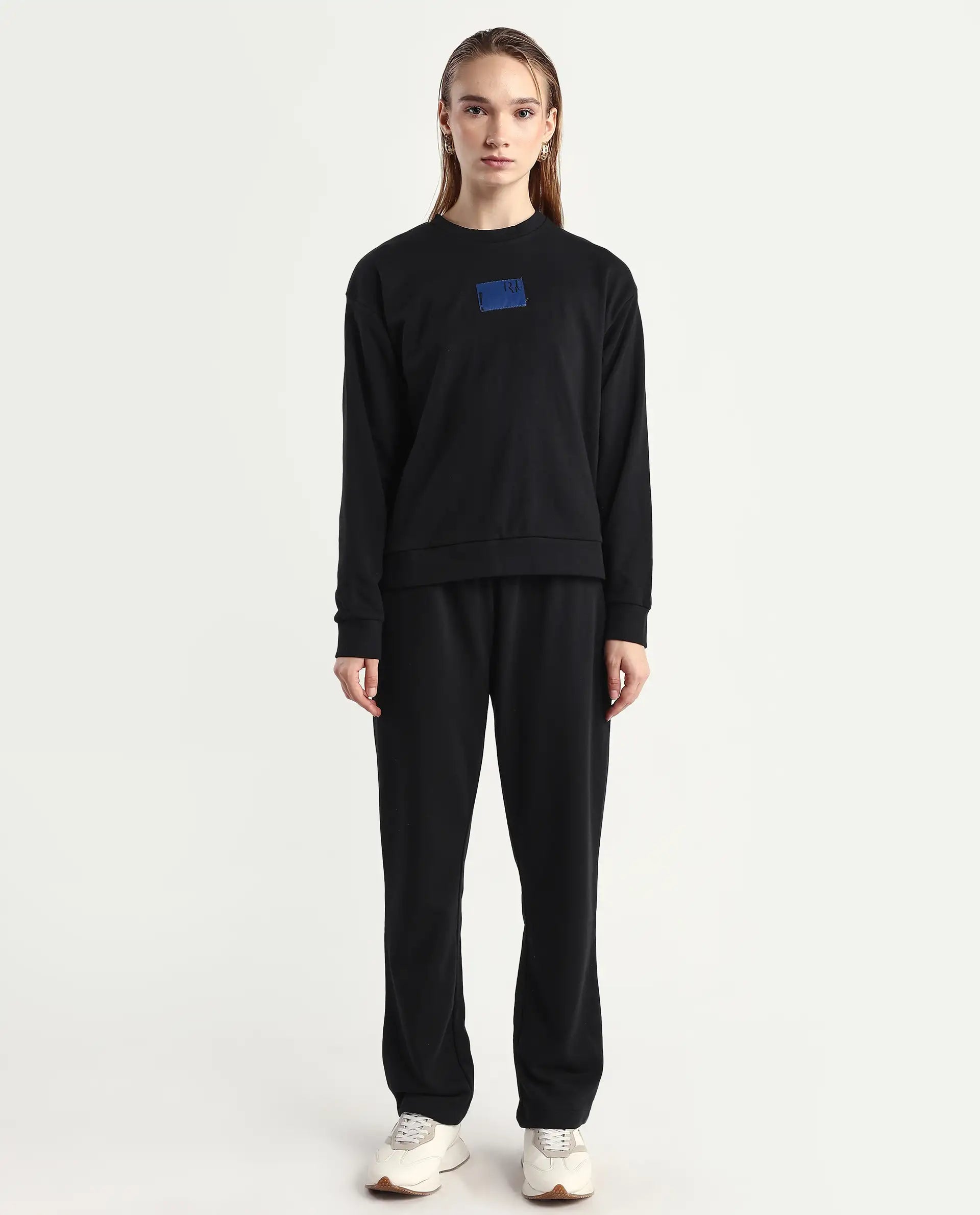 Rareism Women's Fronk Black Polyester Blend Plain Ankle Length Tailored Track Pant