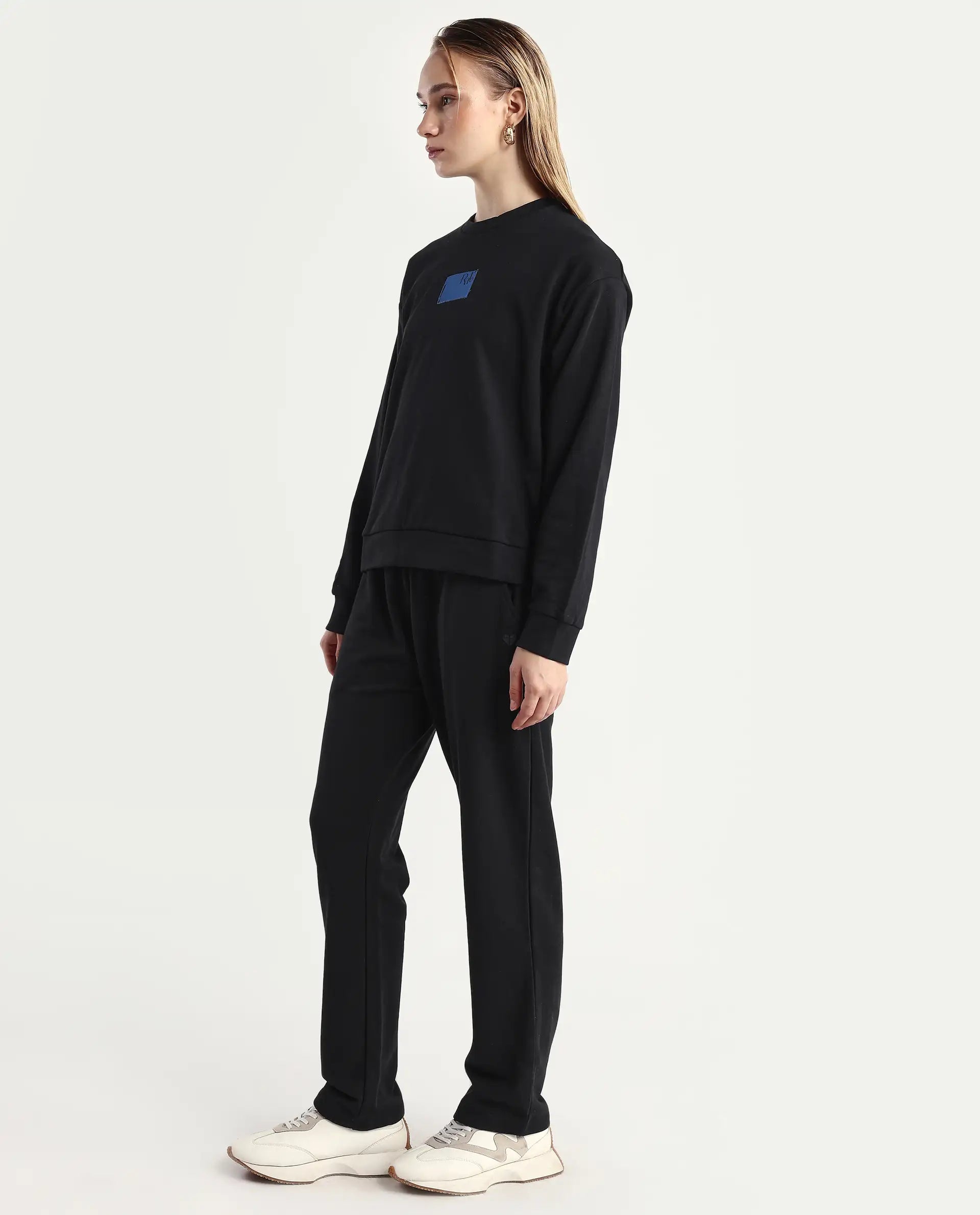 Rareism Women's Fronk Black Polyester Blend Plain Ankle Length Tailored Track Pant