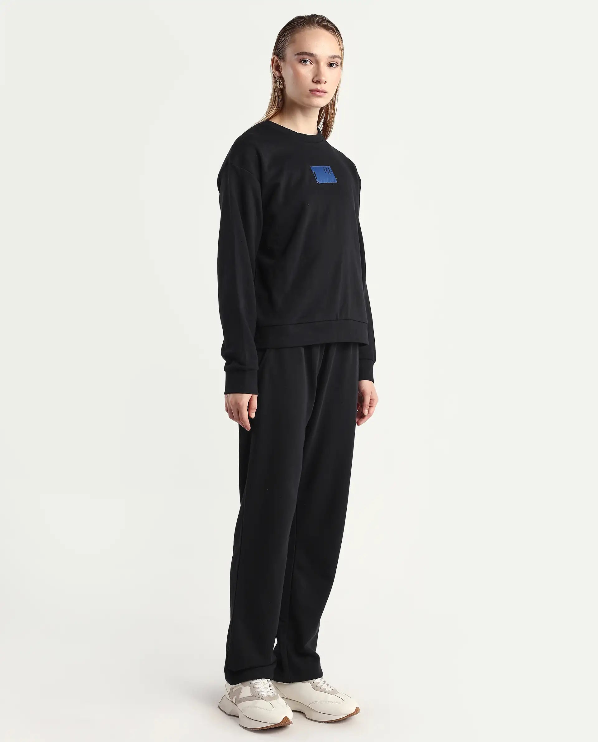 Rareism Women's Fronk Black Polyester Blend Plain Ankle Length Tailored Track Pant