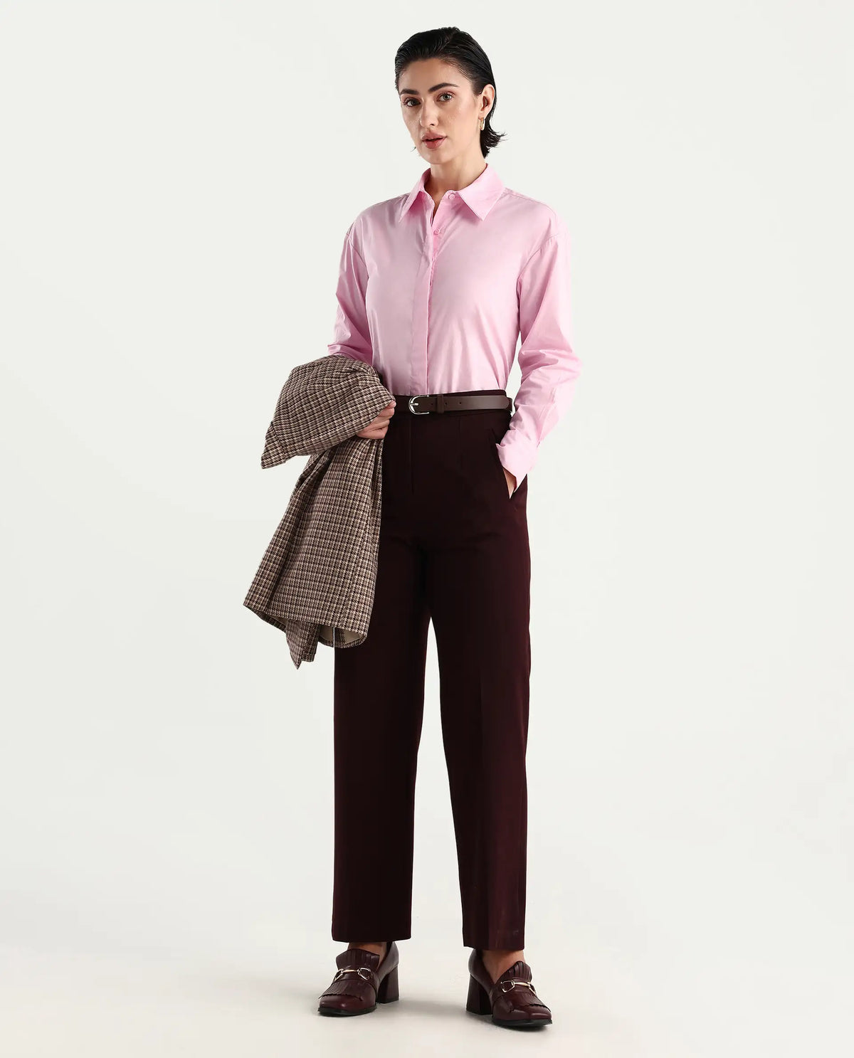 Rareism Women's Fuhu Pink Cotton Drop Collar Plain Cuffed Sleeve Regular Fit Shirt