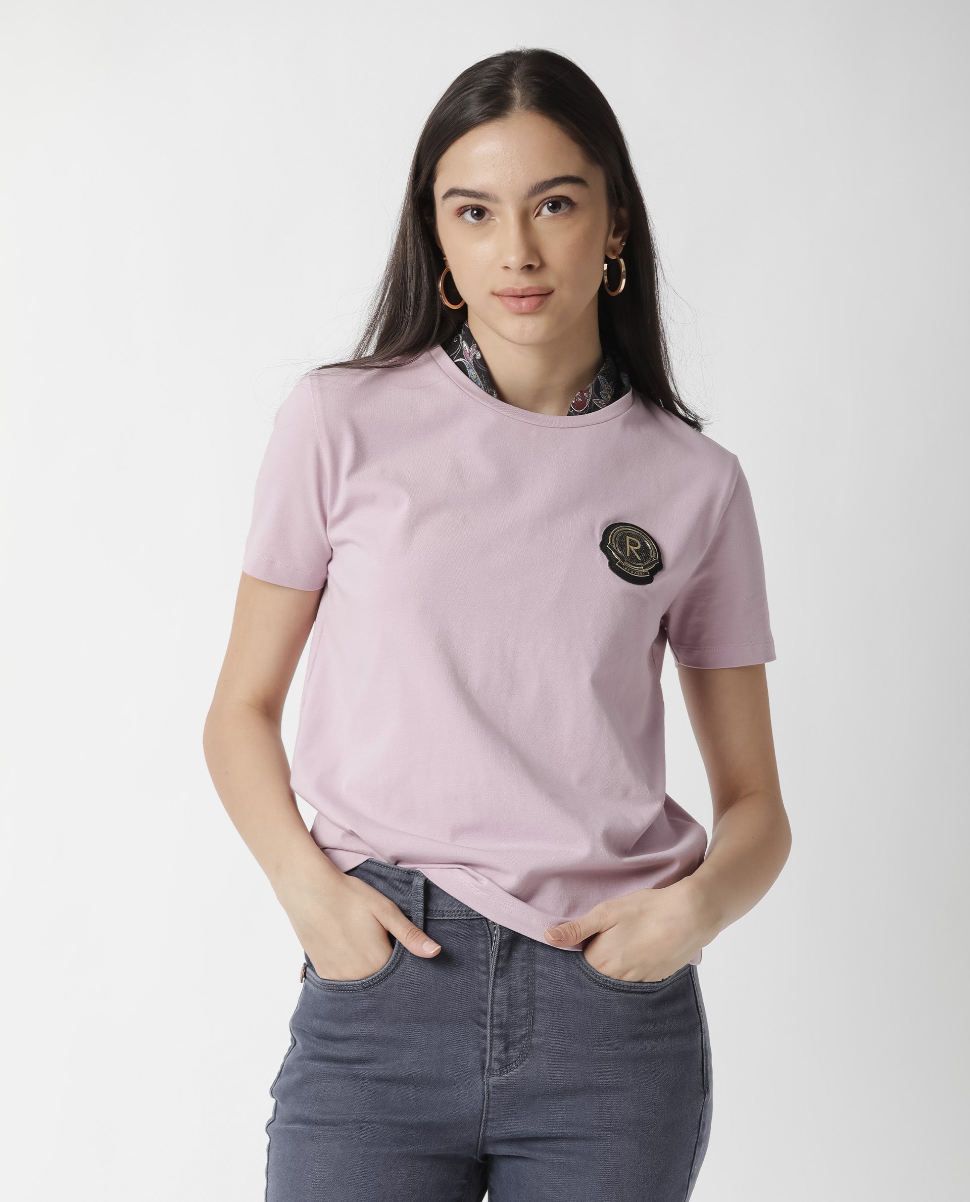 Rareism Women's Fuji Pink Cotton Crew Neck Graphic Print Regular Fit T-Shirt