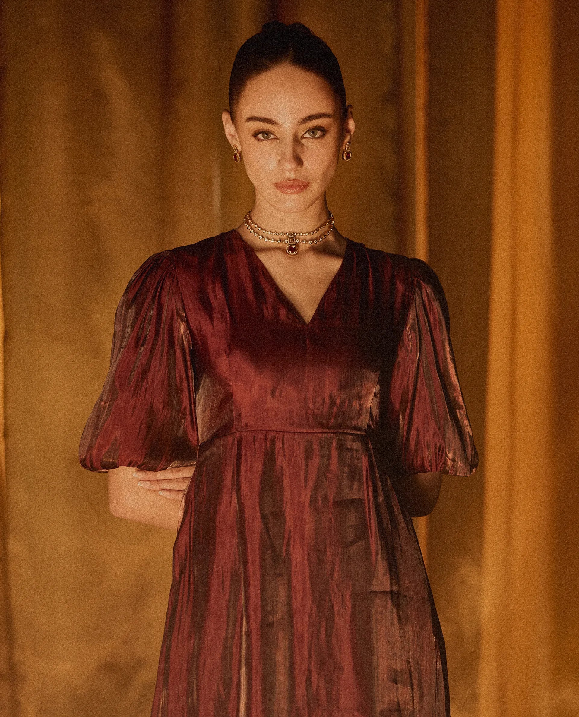 Rareism Women's Avilia Maroon Polyester Round Neck Fit And Flare Plain Midi Dress