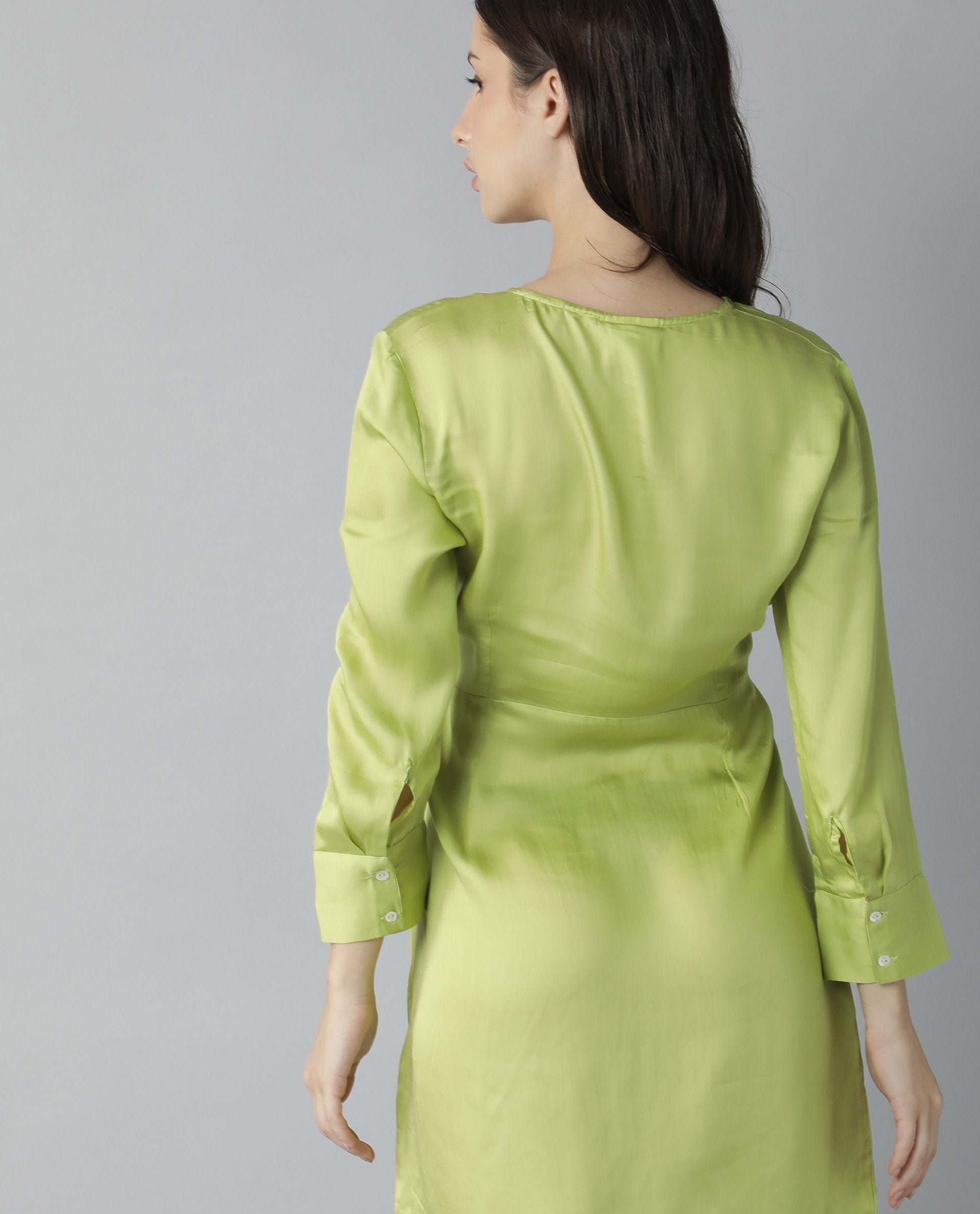 Rareism Womens Glam Green Dress Long Sleeve Short Length