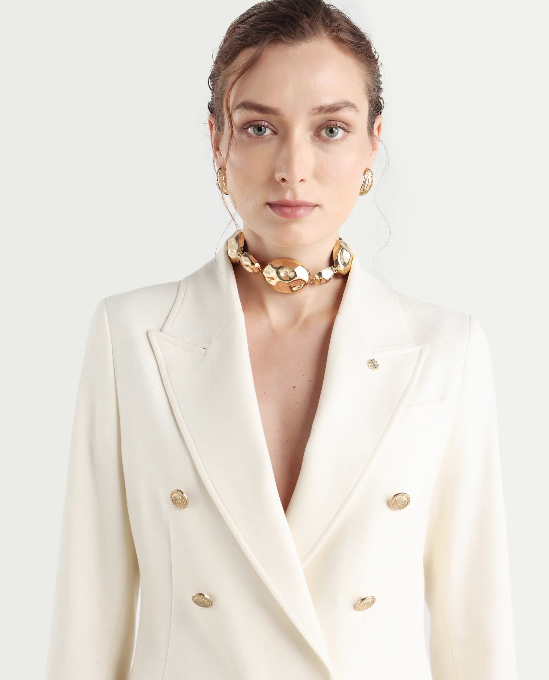 Rareism Women's Garoz Off White Polyester Blend Full Sleeve Lapel Collar Plain Blazer