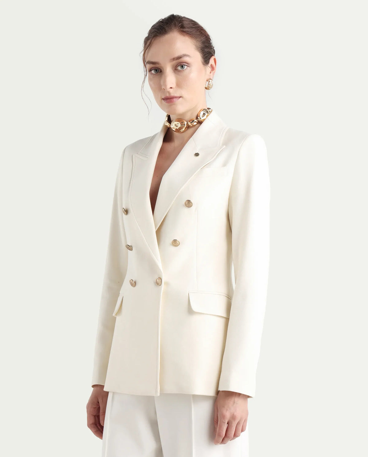 Rareism Women's Garoz Off White Polyester Blend Full Sleeve Lapel Collar Plain Blazer
