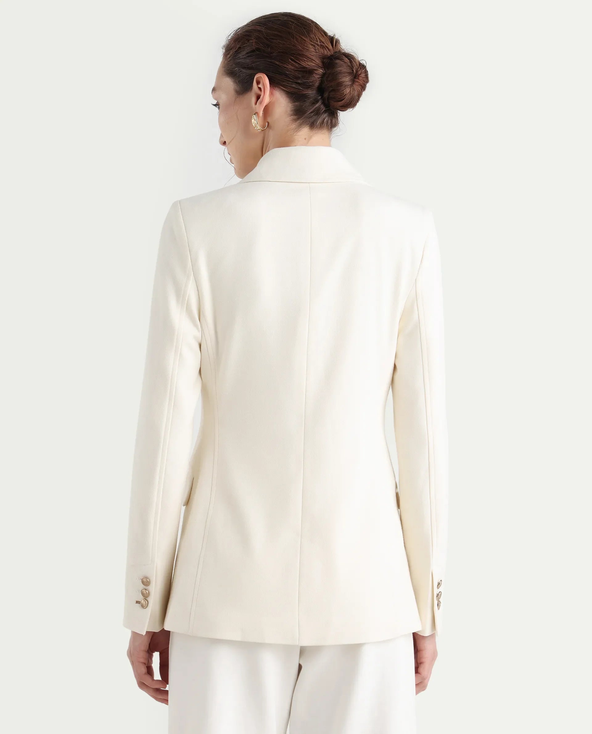 Rareism Women's Garoz Off White Polyester Blend Full Sleeve Lapel Collar Plain Blazer