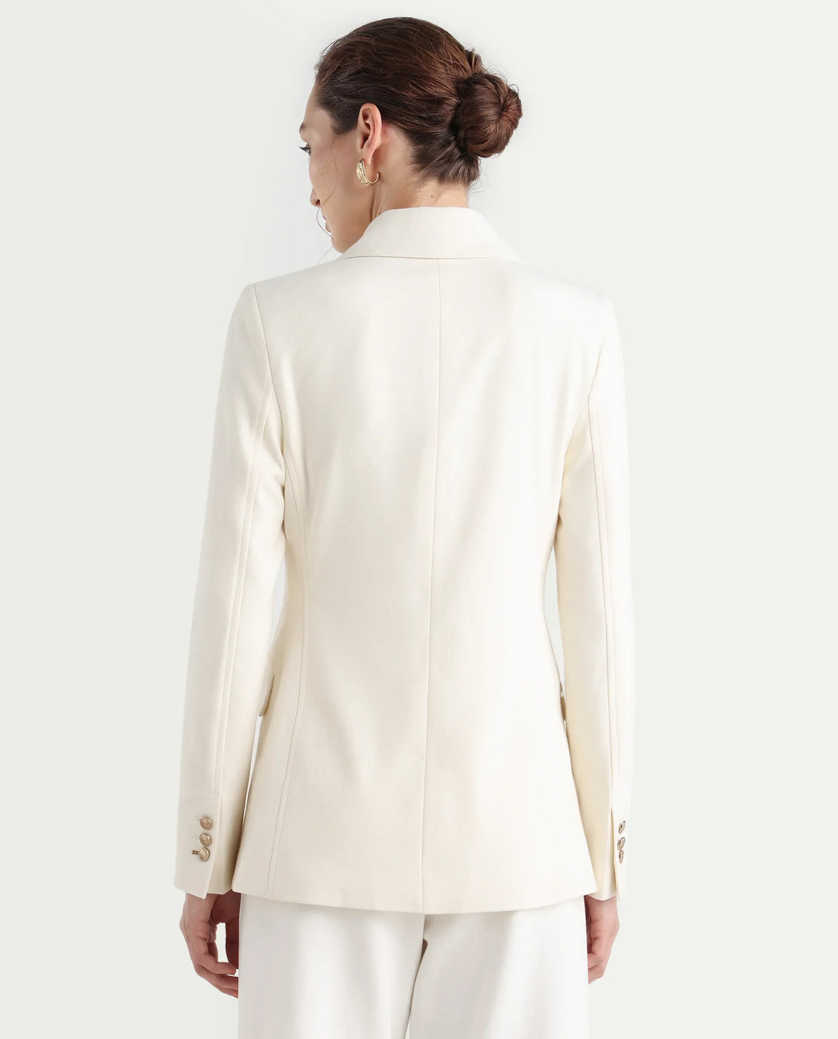Rareism Women's Garoz Off White Polyester Blend Full Sleeve Lapel Collar Plain Blazer