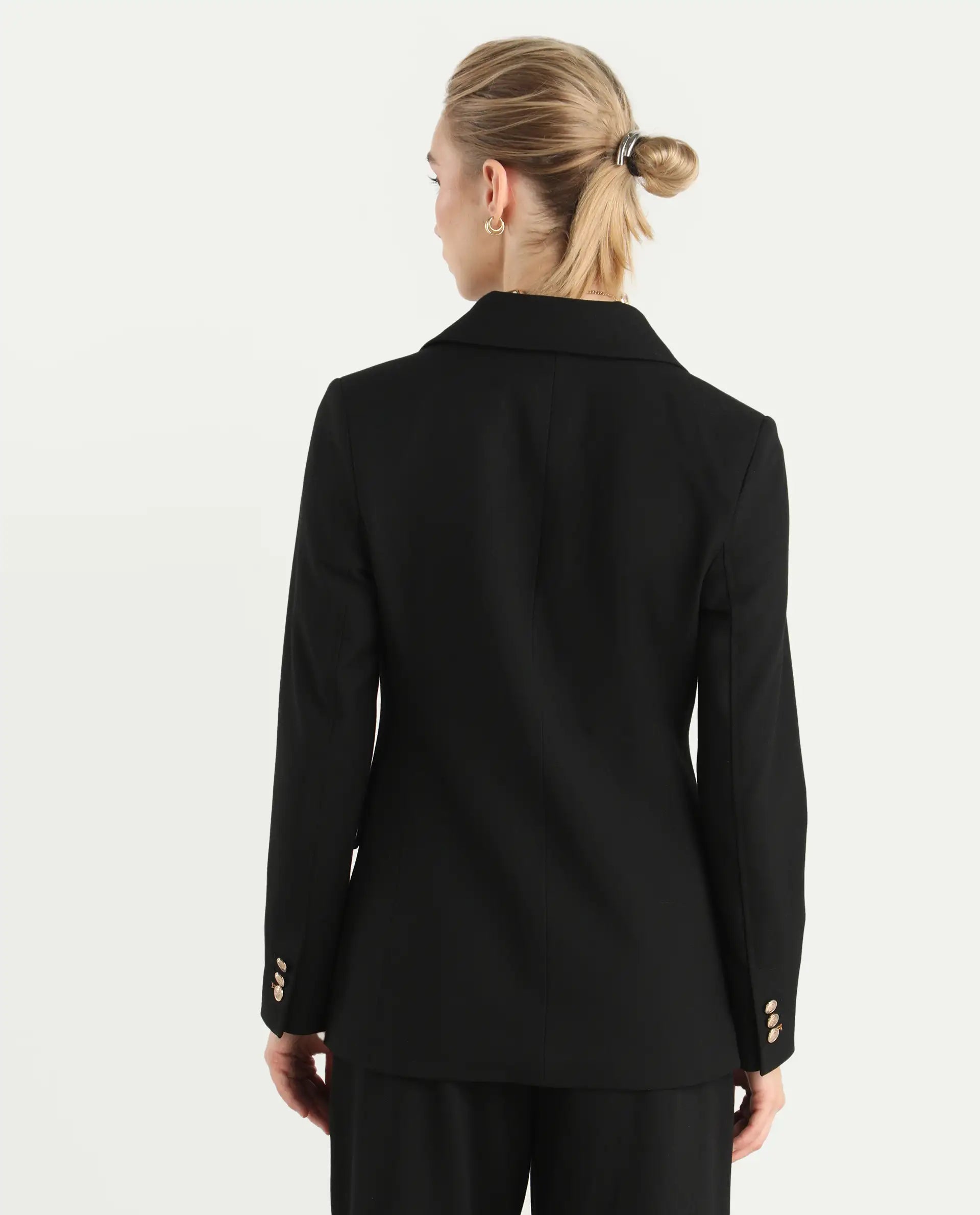 Rareism Women's Garoz Black Polyester Blend Fabric Full Sleeve Lapel Collar Plain Blazer