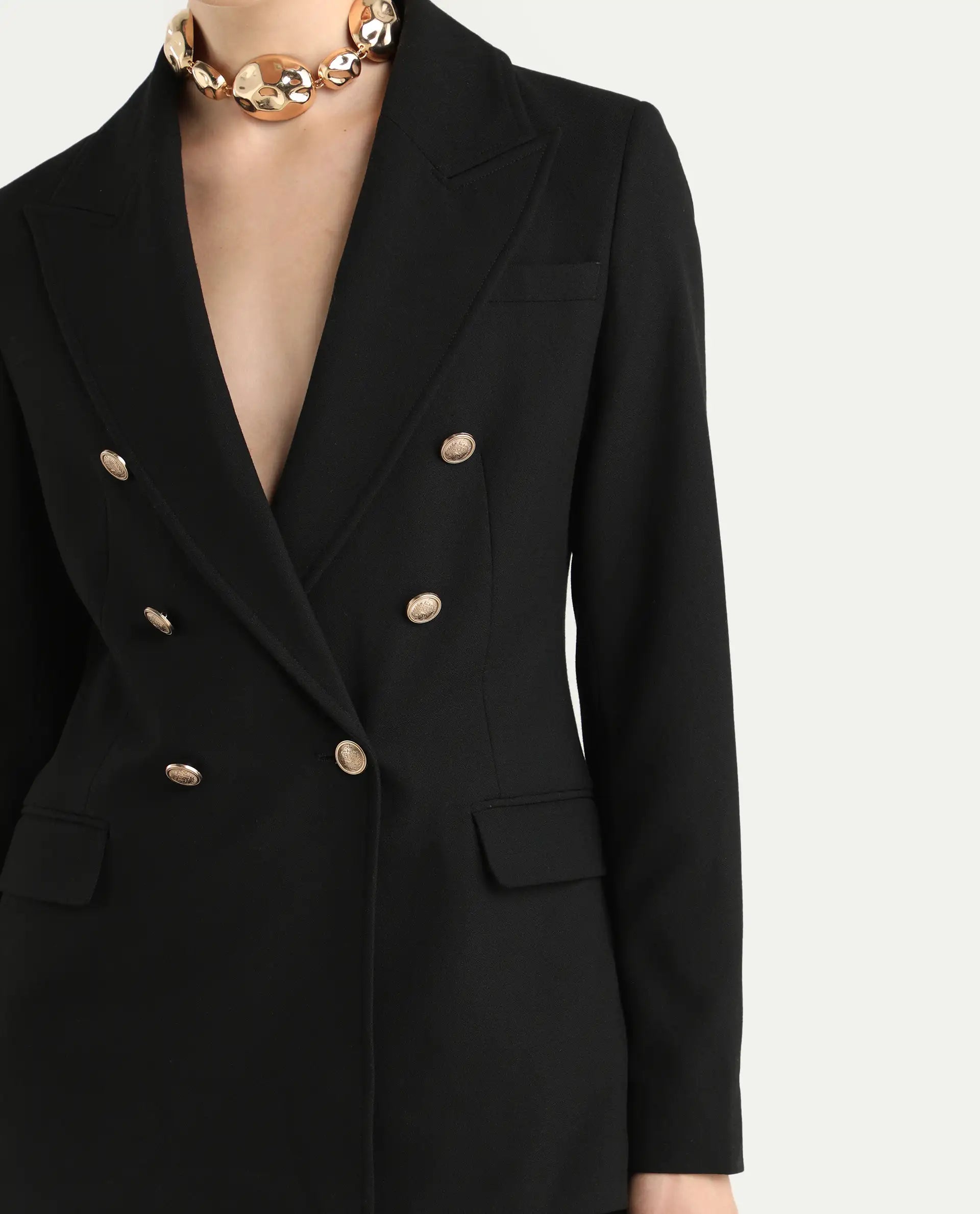 Rareism Women's Garoz Black Polyester Blend Fabric Full Sleeve Lapel Collar Plain Blazer