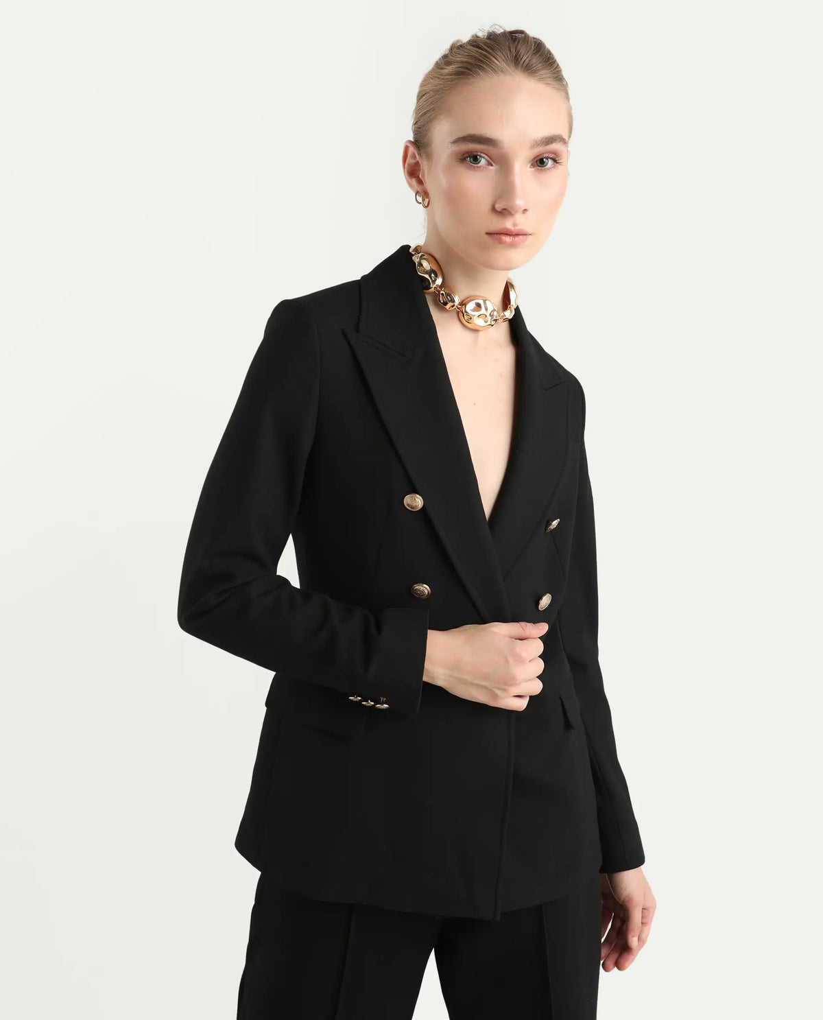 Rareism Women's Garoz Black Polyester Blend Fabric Full Sleeve Lapel Collar Plain Blazer