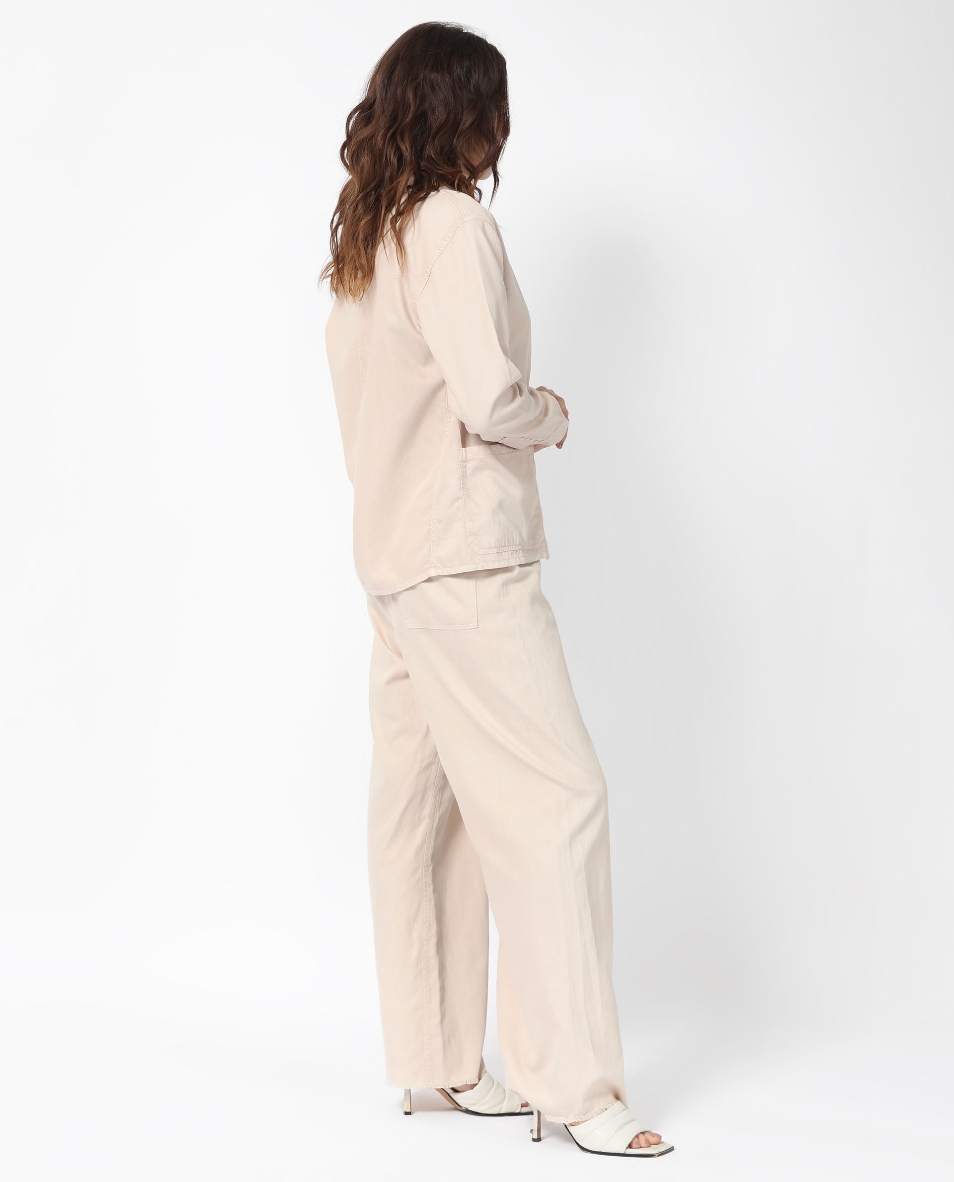 Rareism Women's Genesis Beige Tencel Spread Collar Plain Regular Fit Jacket