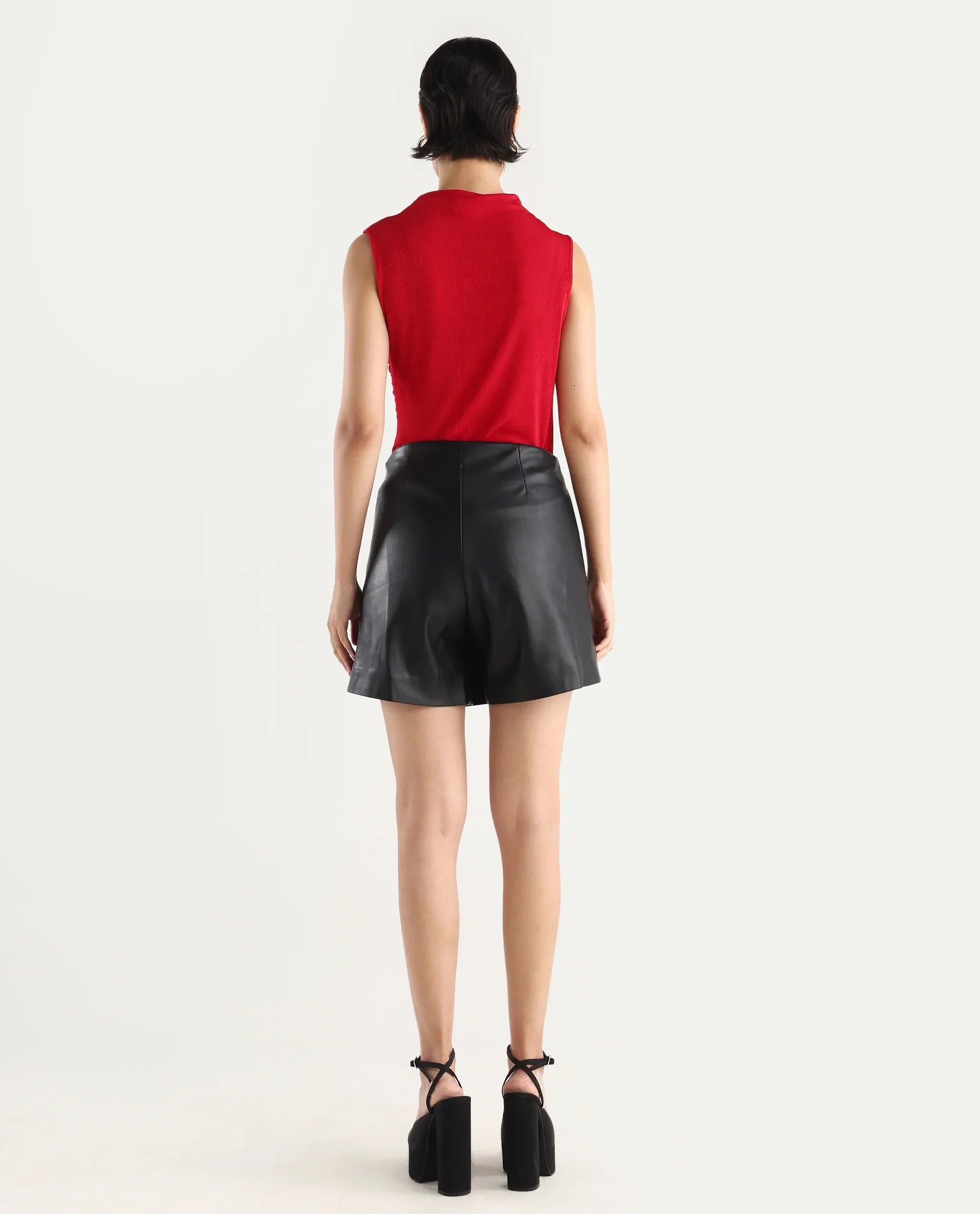 Rareism Women's Gerro Black Polyester Plain Mini Regular Fit Skirt