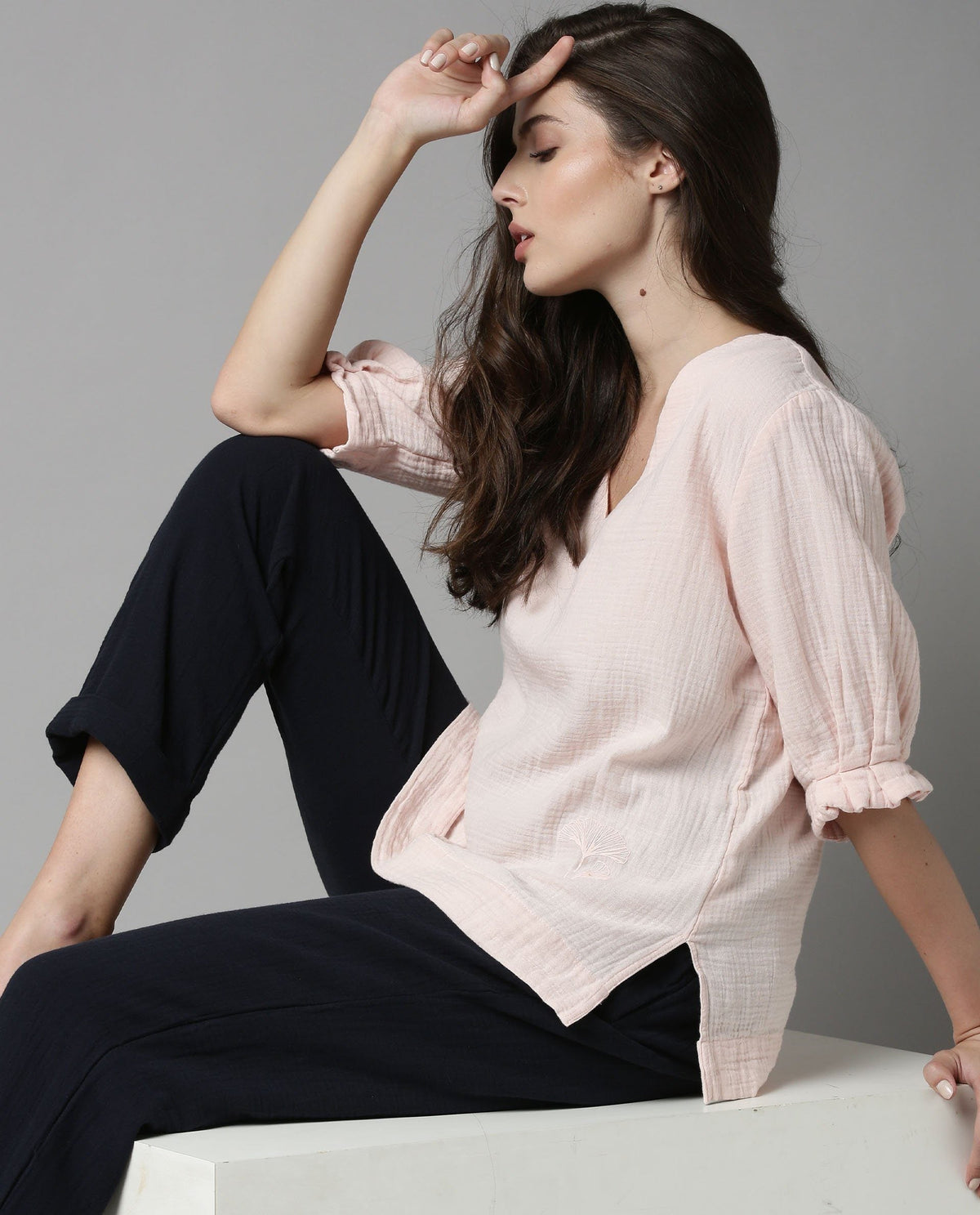 Rareism Women Glacier Pink Top Full Sleeves Solid