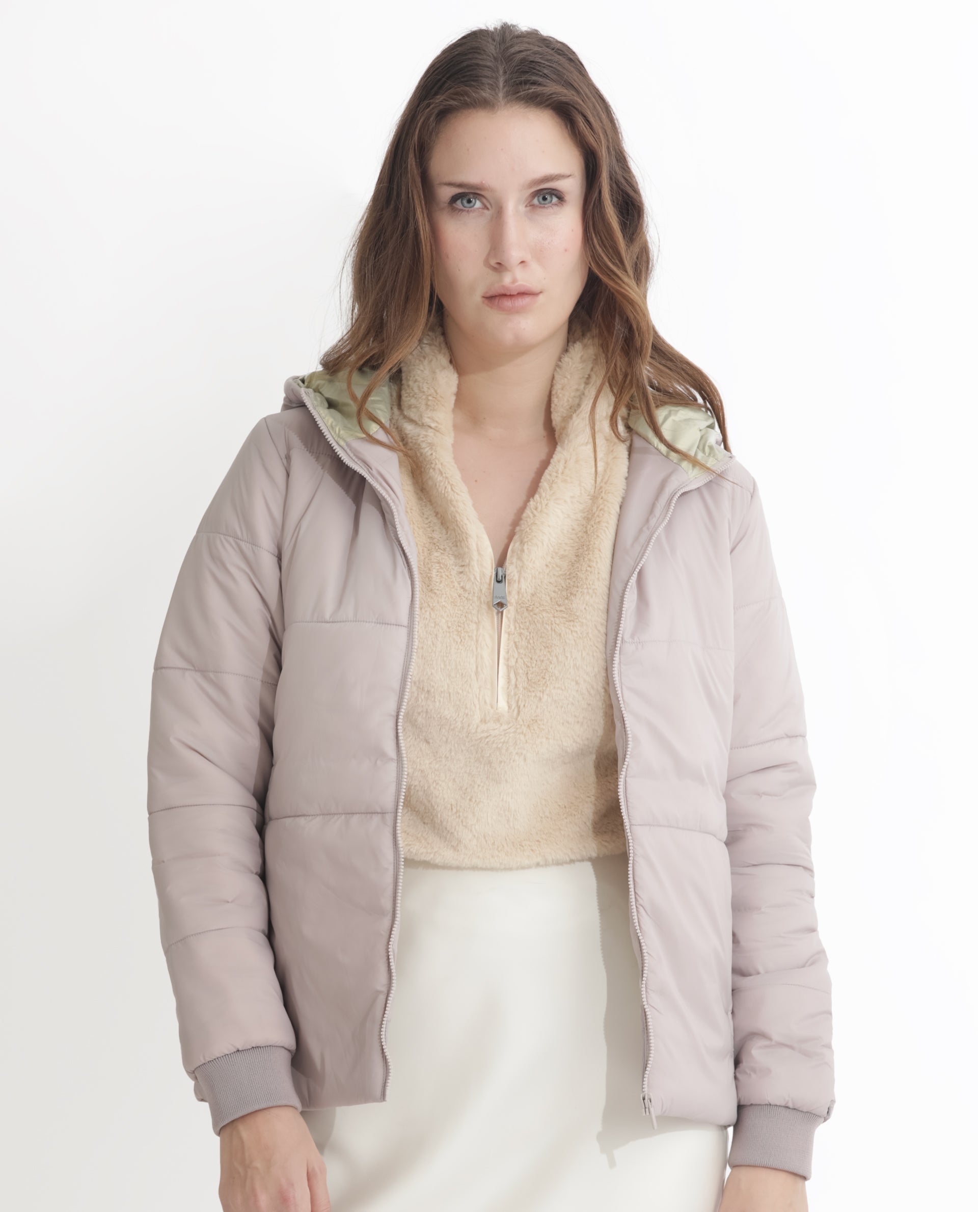 Rareism Women Glasha Hls Silver Polyester Fabric Full Sleeves Solid Hooded Jacket
