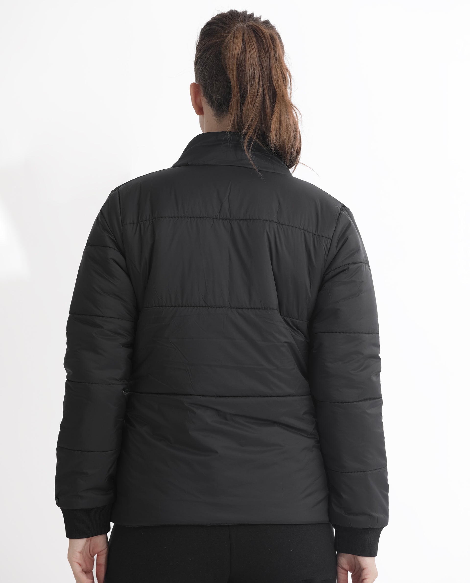 Rareism Women's Glasha Ls Black Polyester High Neck Plain Regular Fit Jacket
