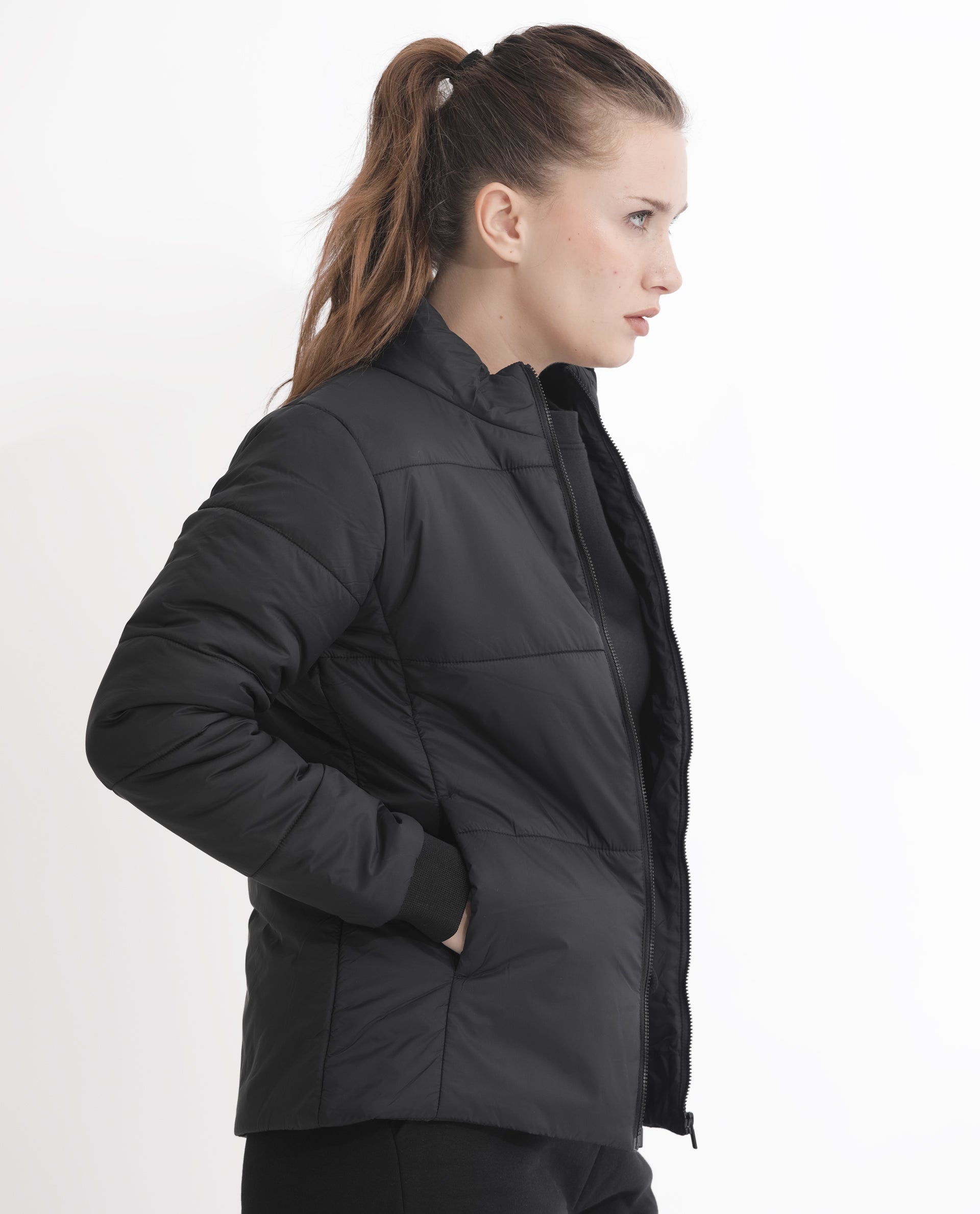 Rareism Women's Glasha Ls Black Polyester High Neck Plain Regular Fit Jacket