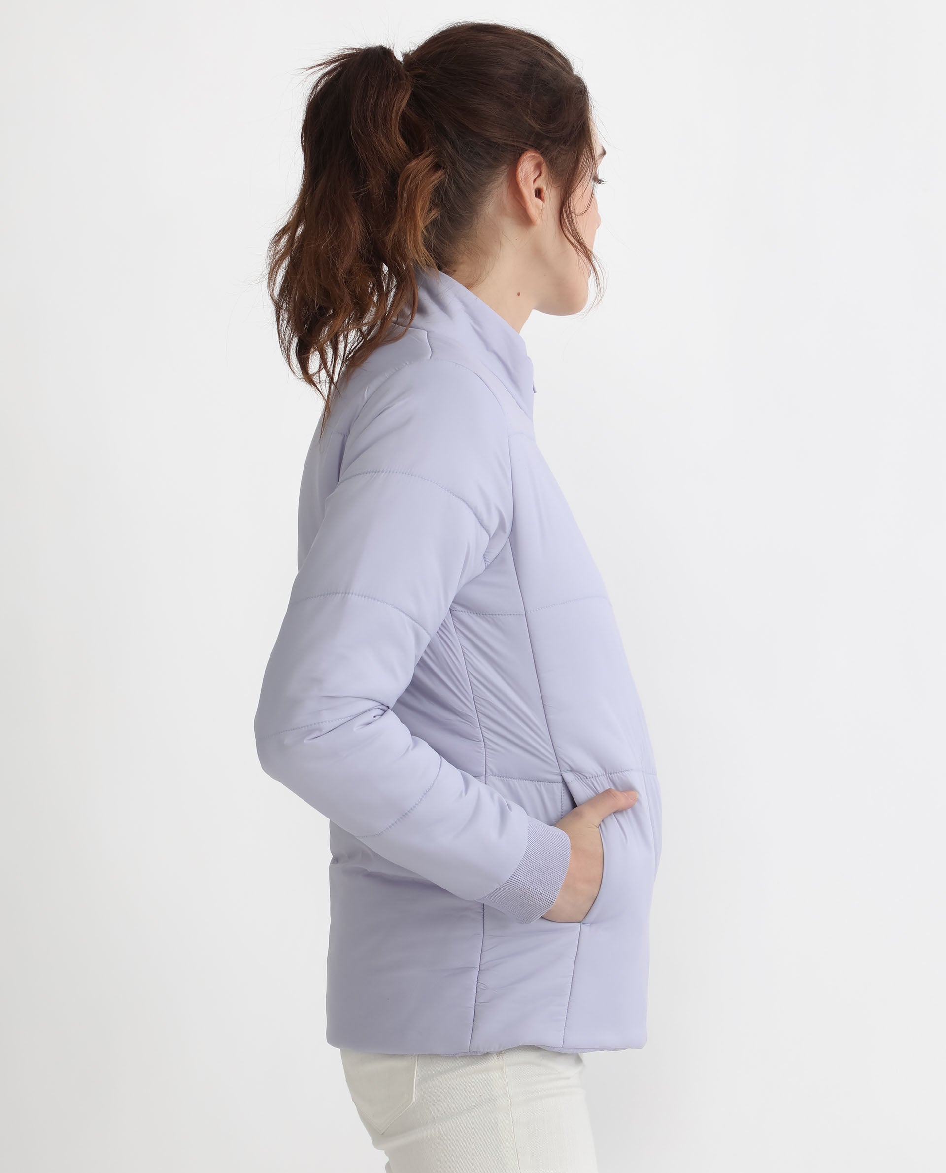 Rareism Women's Glasha Ls Purple Polyester High Neck Plain Regular Fit Jacket