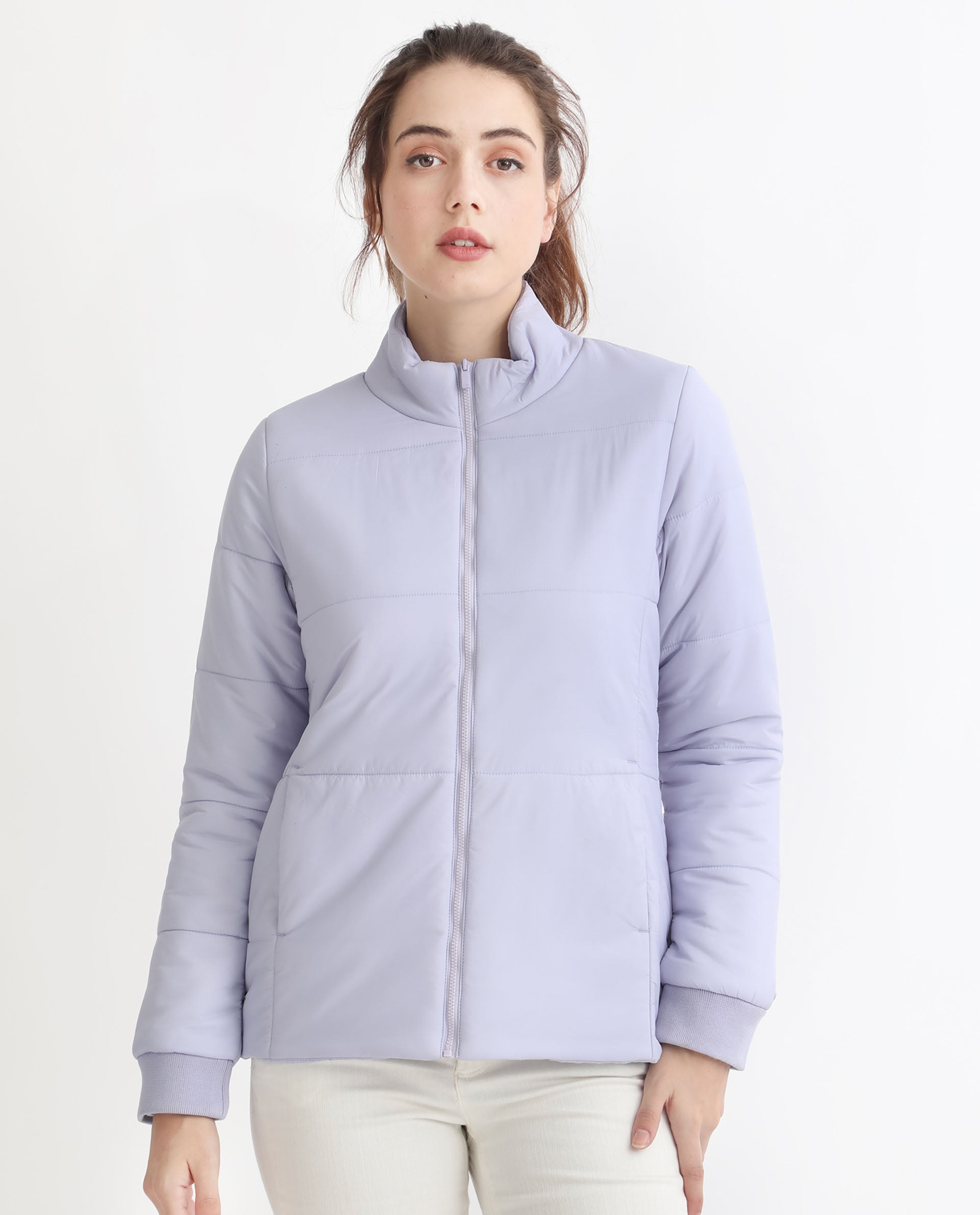 Rareism Women's Glasha Ls Purple Polyester High Neck Plain Regular Fit Jacket