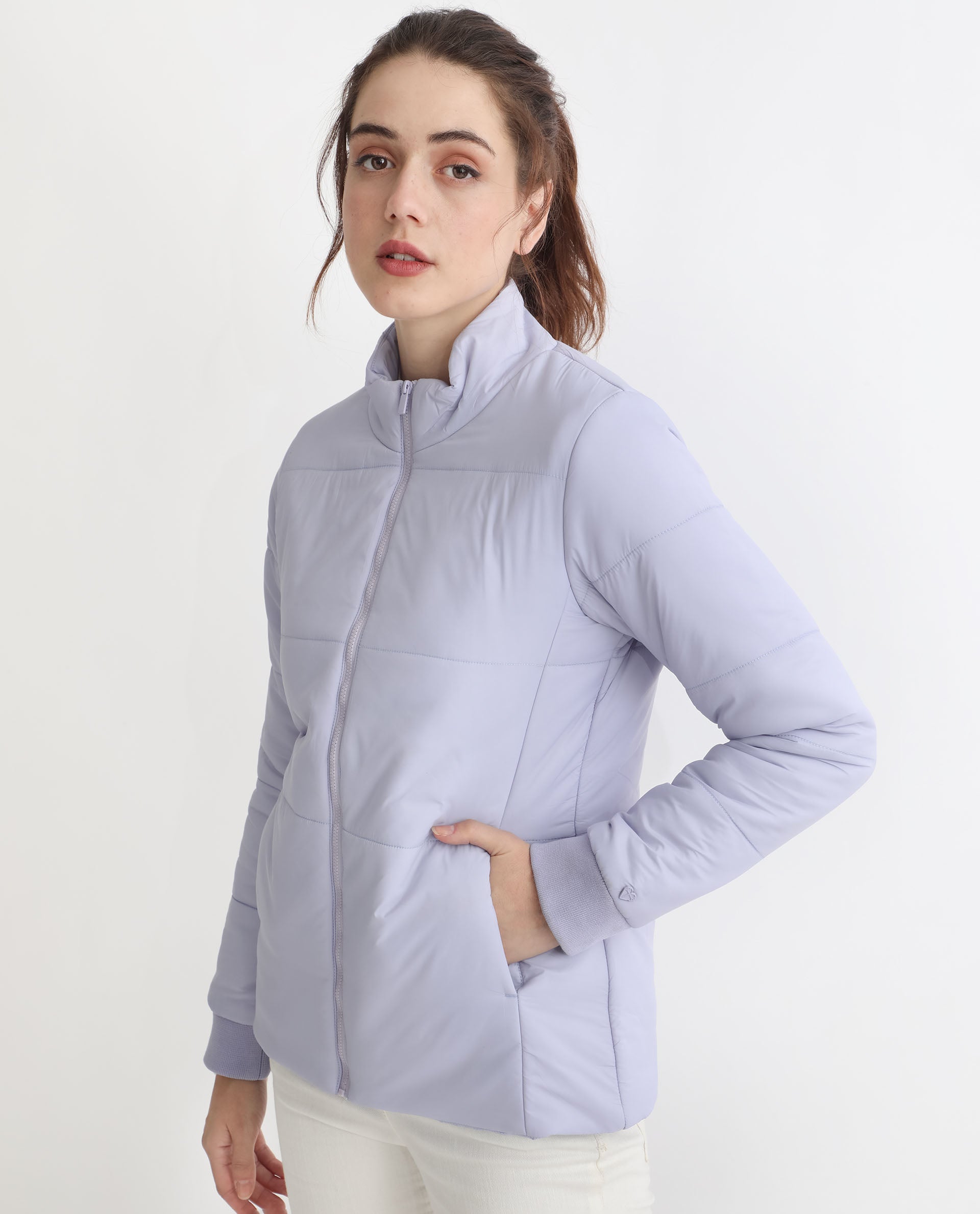 Rareism Women's Glasha Ls Purple Polyester High Neck Plain Regular Fit Jacket