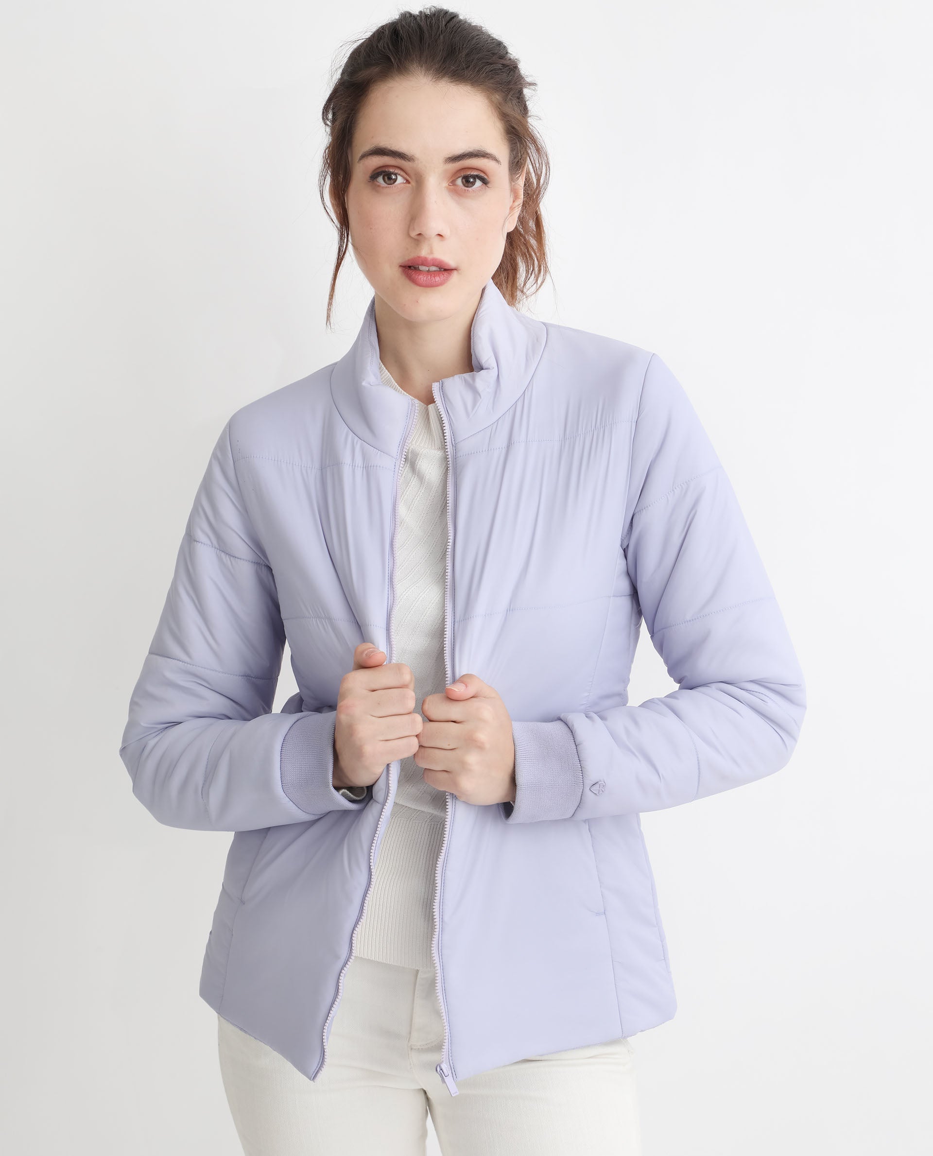 Rareism Women's Glasha Ls Purple Polyester High Neck Plain Regular Fit Jacket