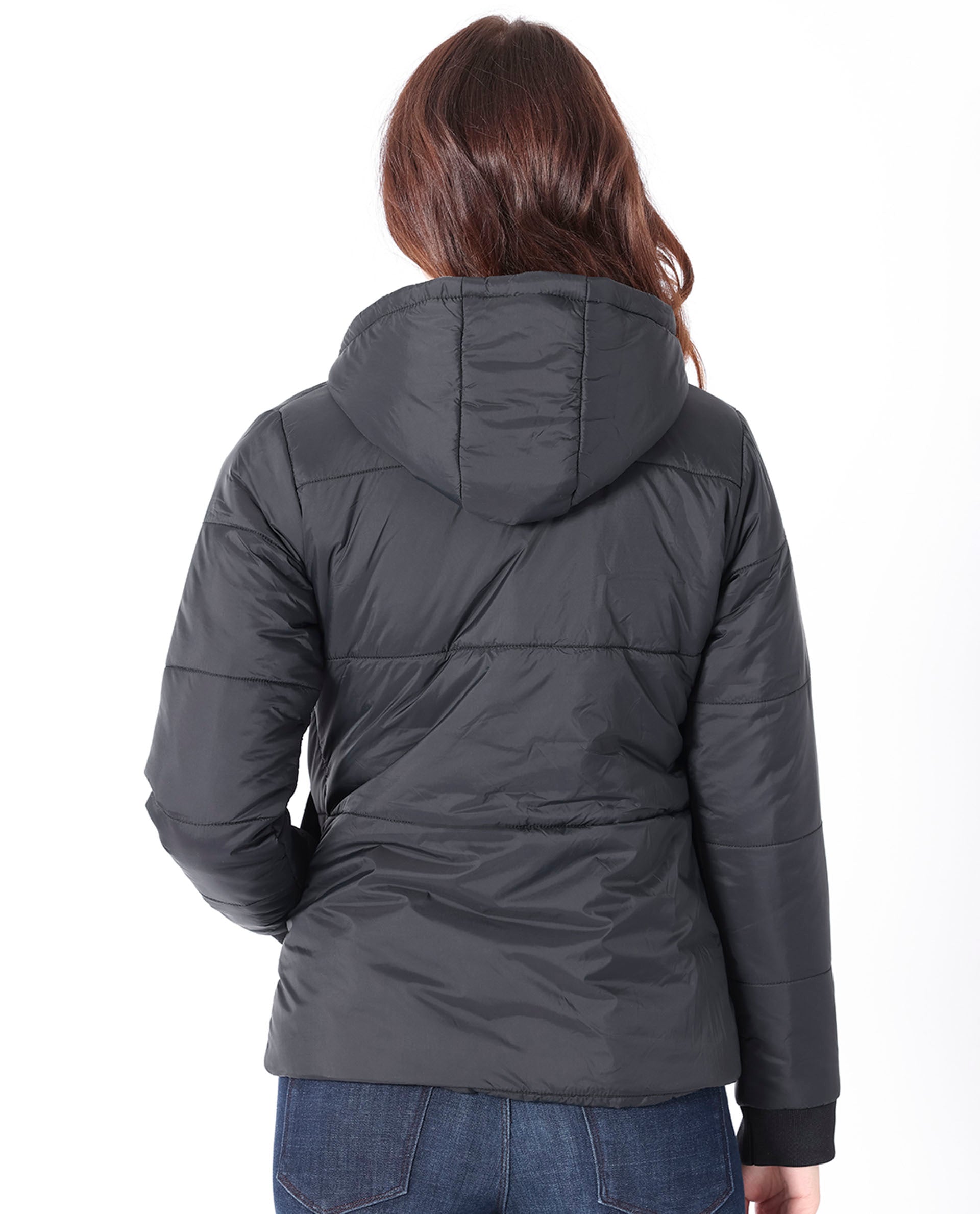 Rareism Women's Glasha Hls Black Polyester Hooded Plain Regular Fit Jacket